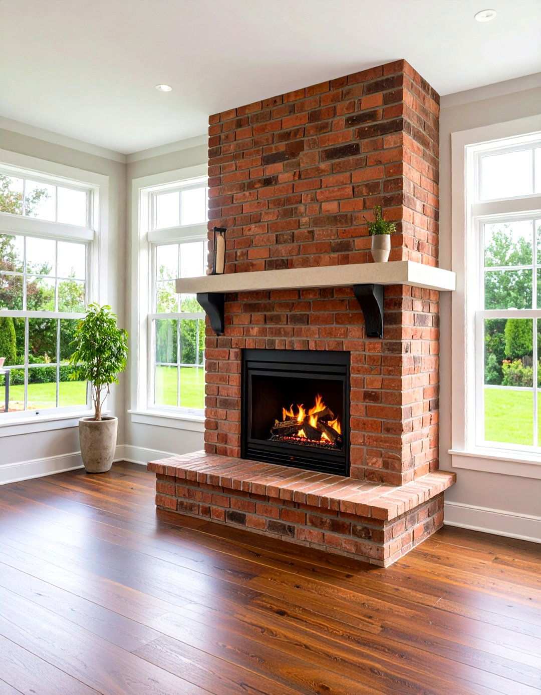 Stacked Brick Pattern Rustic Fireplace - 24 Rustic Brick Fireplace Ideas