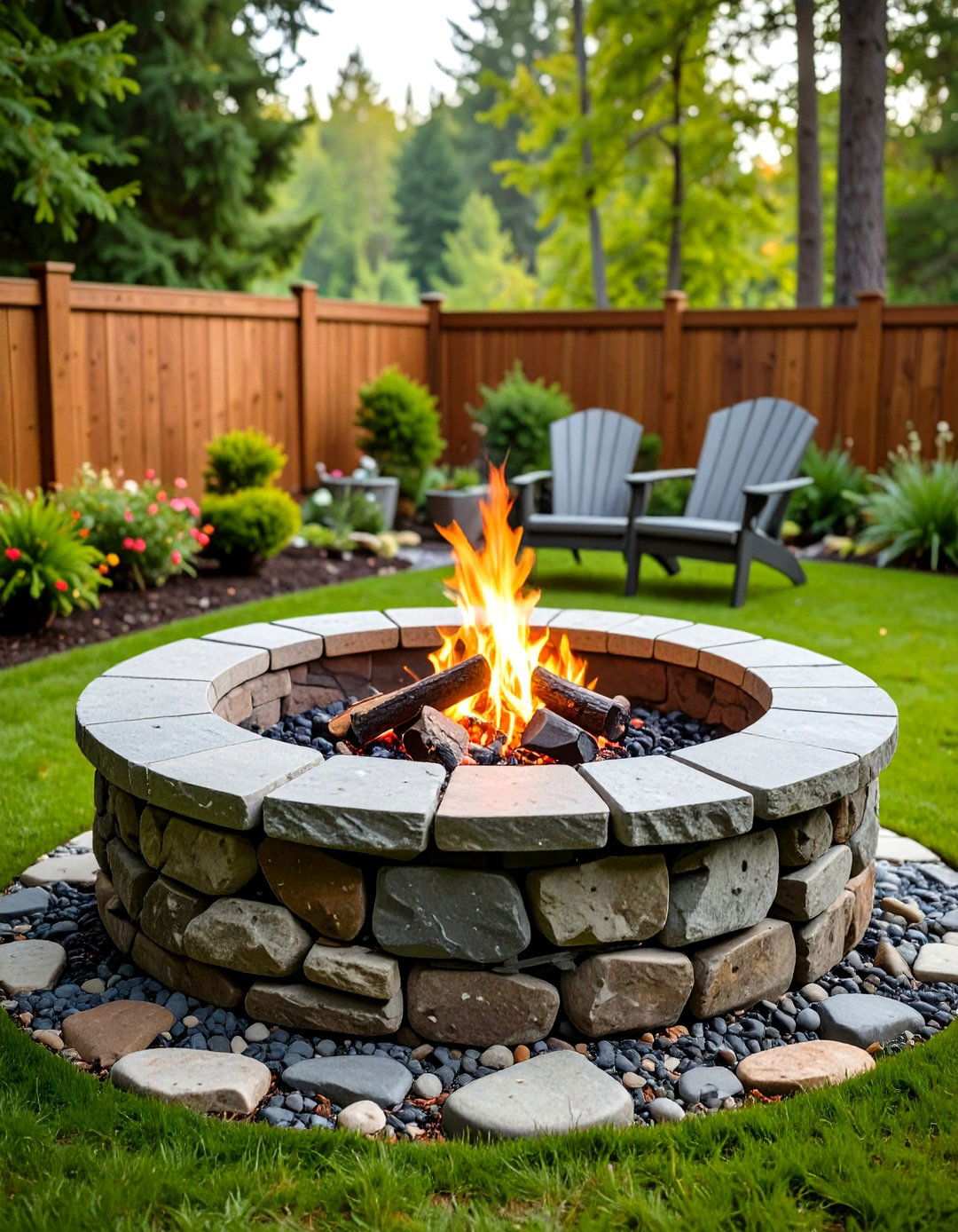 Stacked Fieldstone Circle Fire Pit - 24 Rustic Fire Pit Ideas
