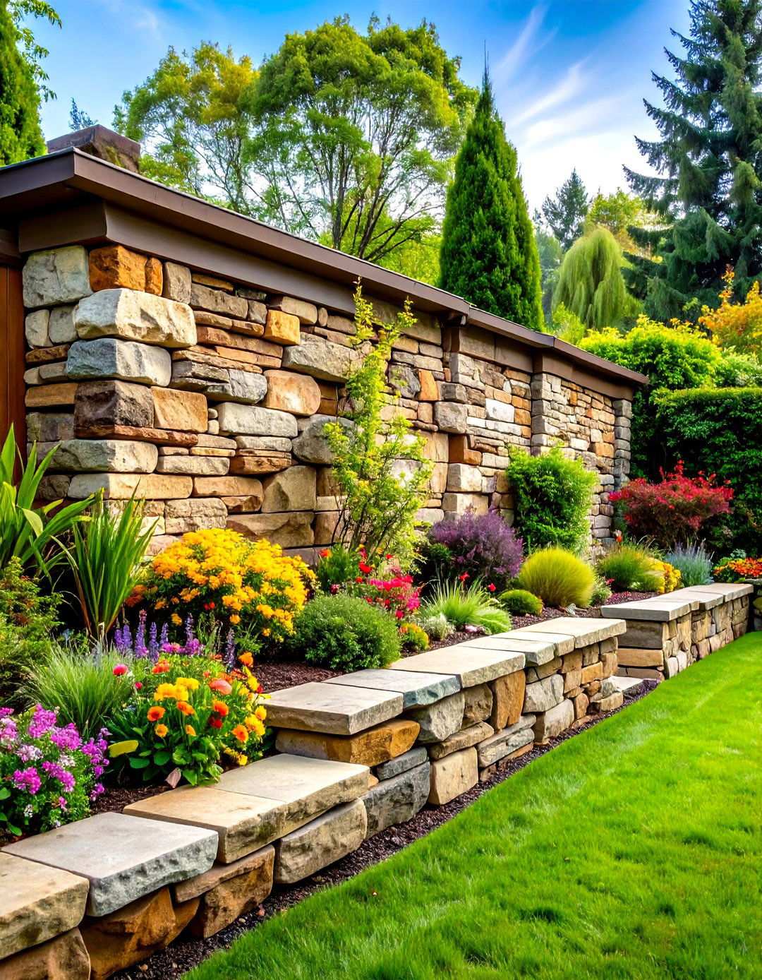 Stacked Ledge Stone Garden Wall - 24 Natural Rock Retaining Wall Ideas