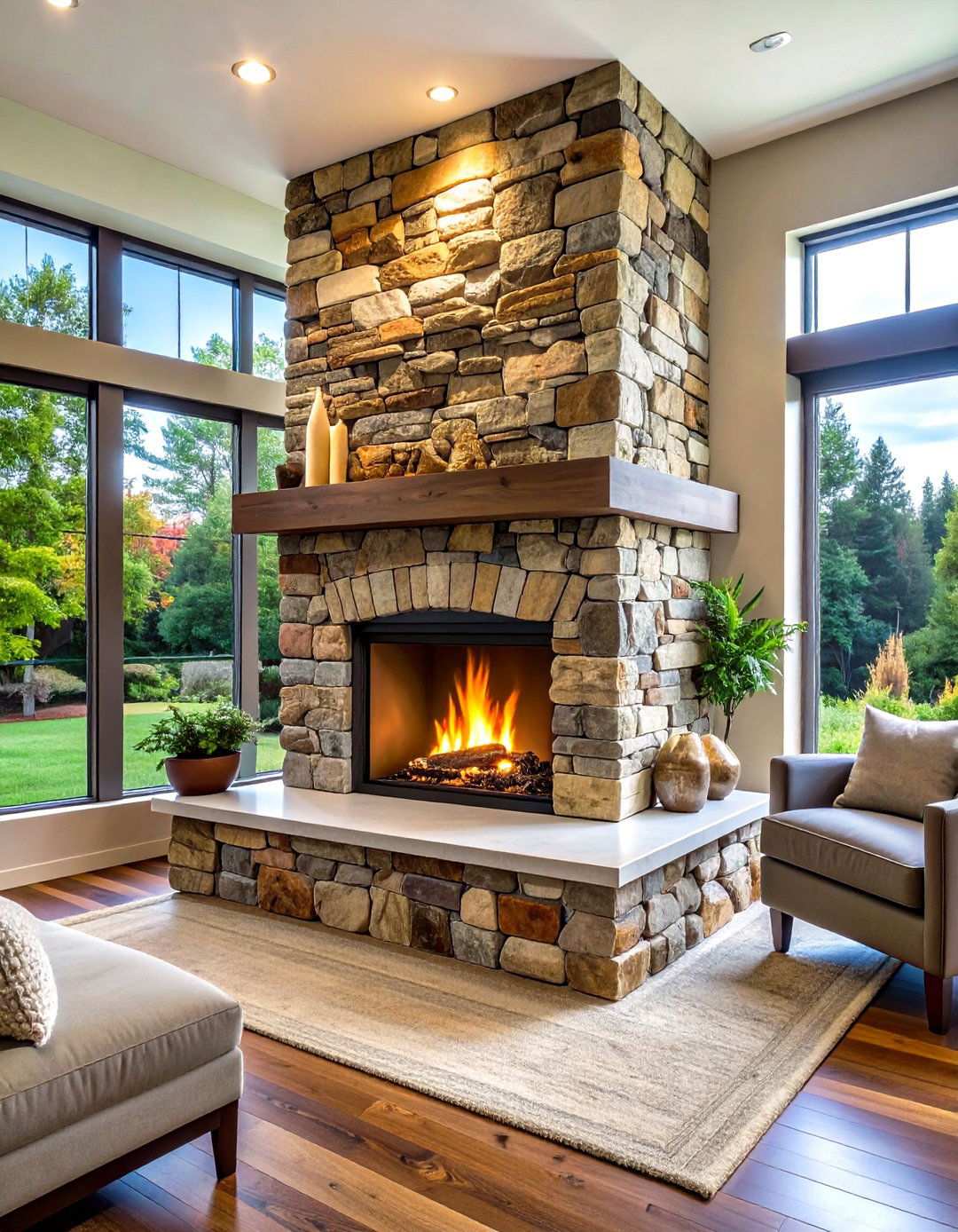 Stacked Stone Fireplace Surrounds - 24 Stone Wall Ideas