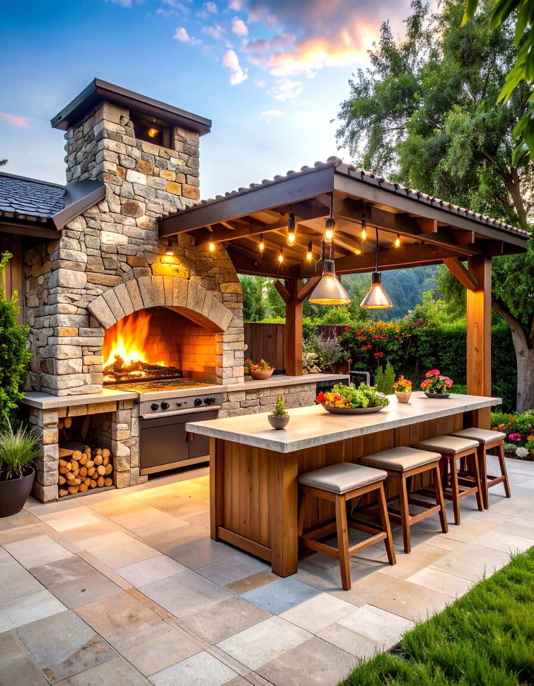 Stacked Stone Pizza Oven Centerpiece - 24 Rustic Outdoor Kitchen Ideas
