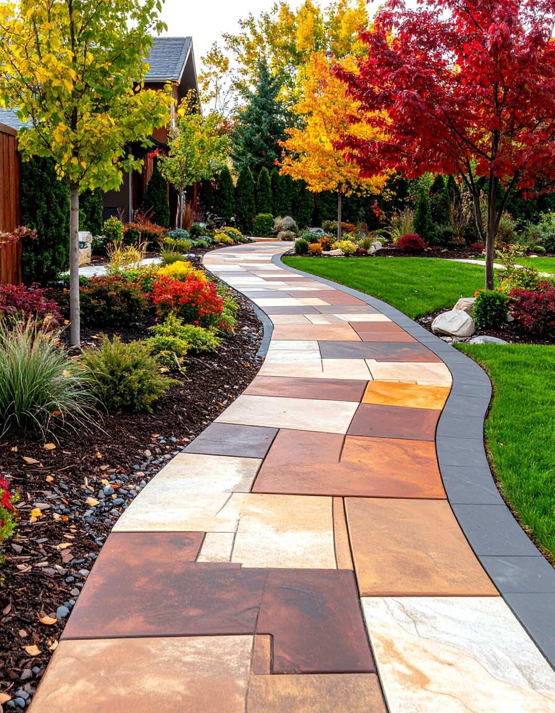 Stained Concrete Artistic Walkways - 24 Stone Walkway Ideas