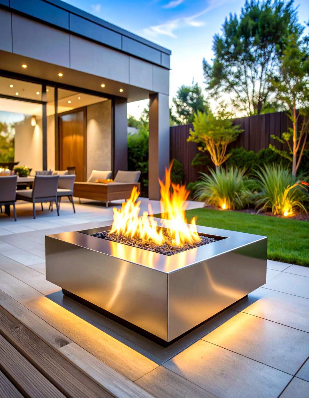 Stainless Steel Linear Fire Pit - 24 Metal Fire Pit Ideas