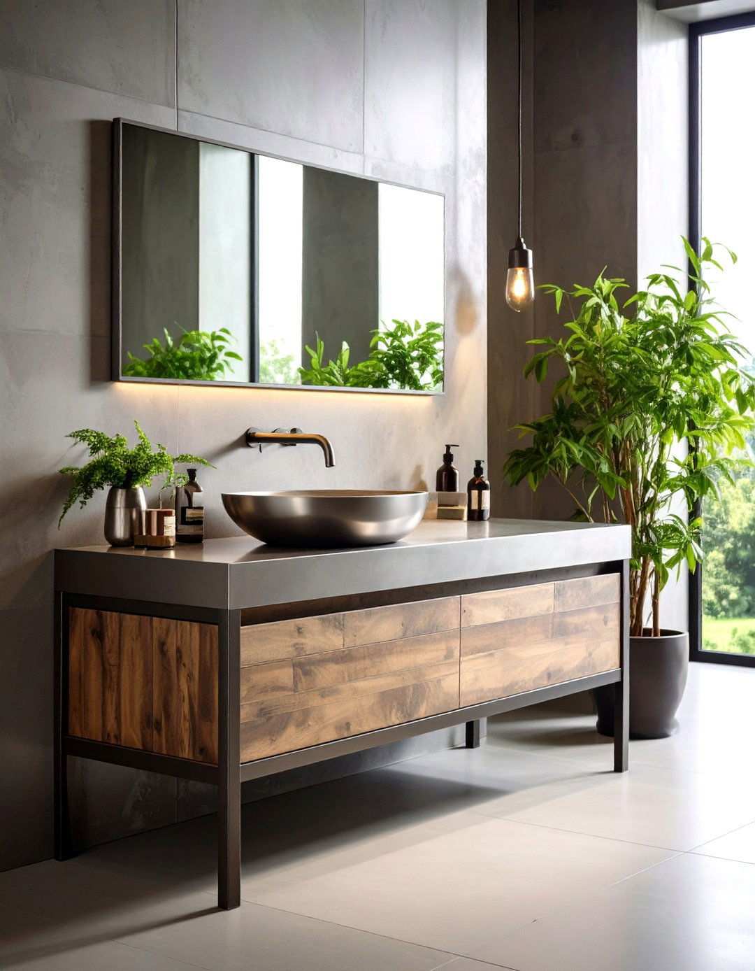 Stainless Steel Trough Sink with Industrial Vanity - 24 Small Bathroom Sink Ideas