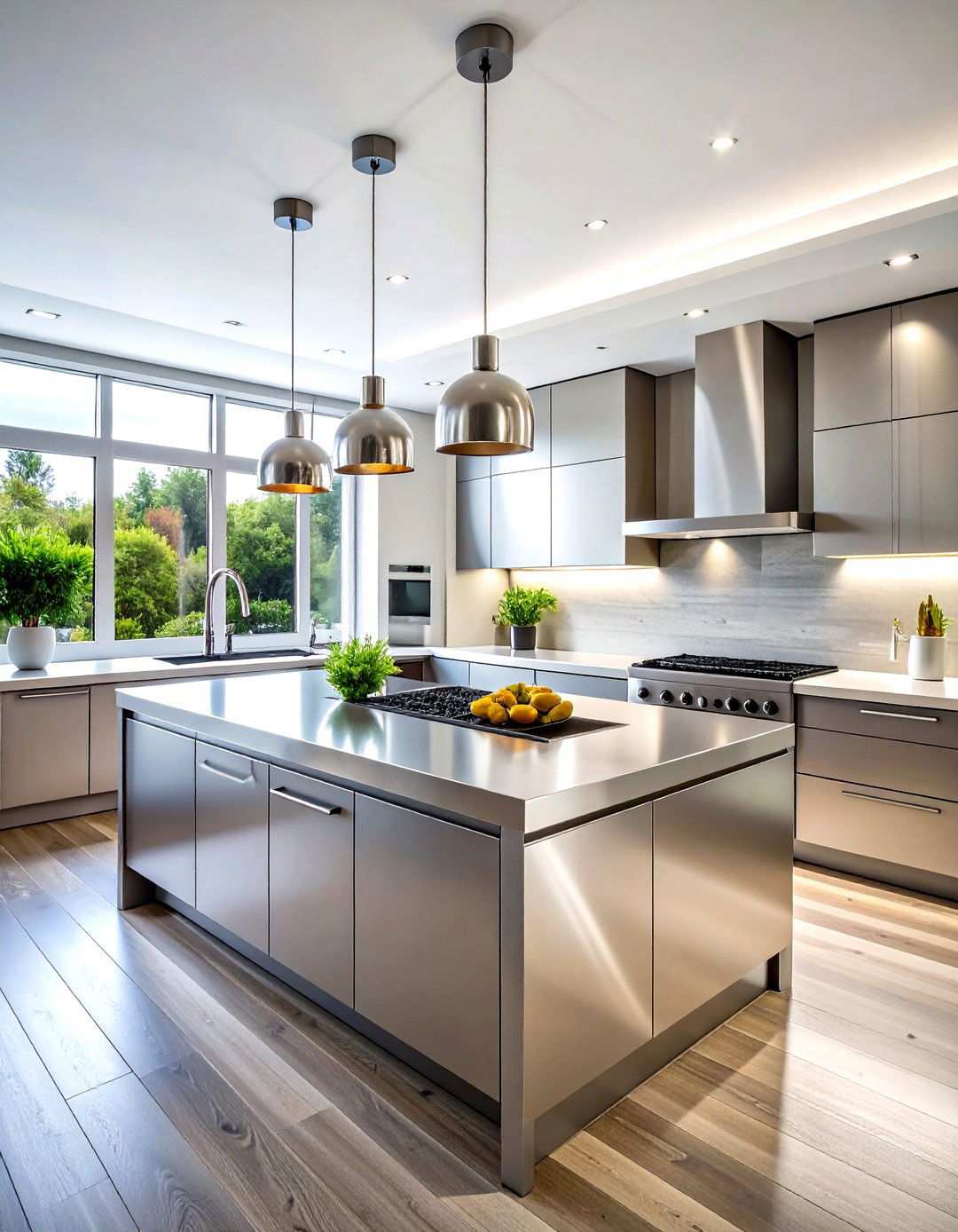 Stainless Steel Waterfall Island - 24 Waterfall Kitchen Island Ideas