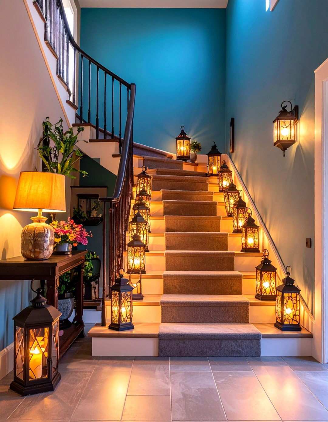 Staircase Landing Decorative Placement - 24 Lantern Decor Ideas