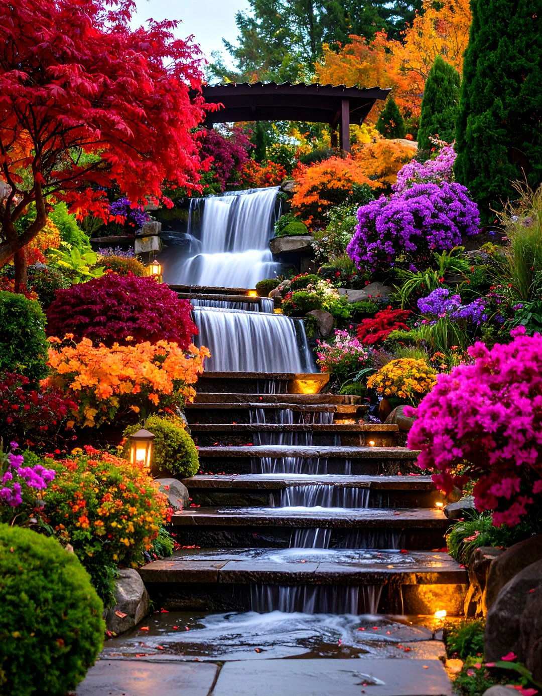 Stairway Integration Waterfall Feature - 24 Pondless Waterfall Ideas