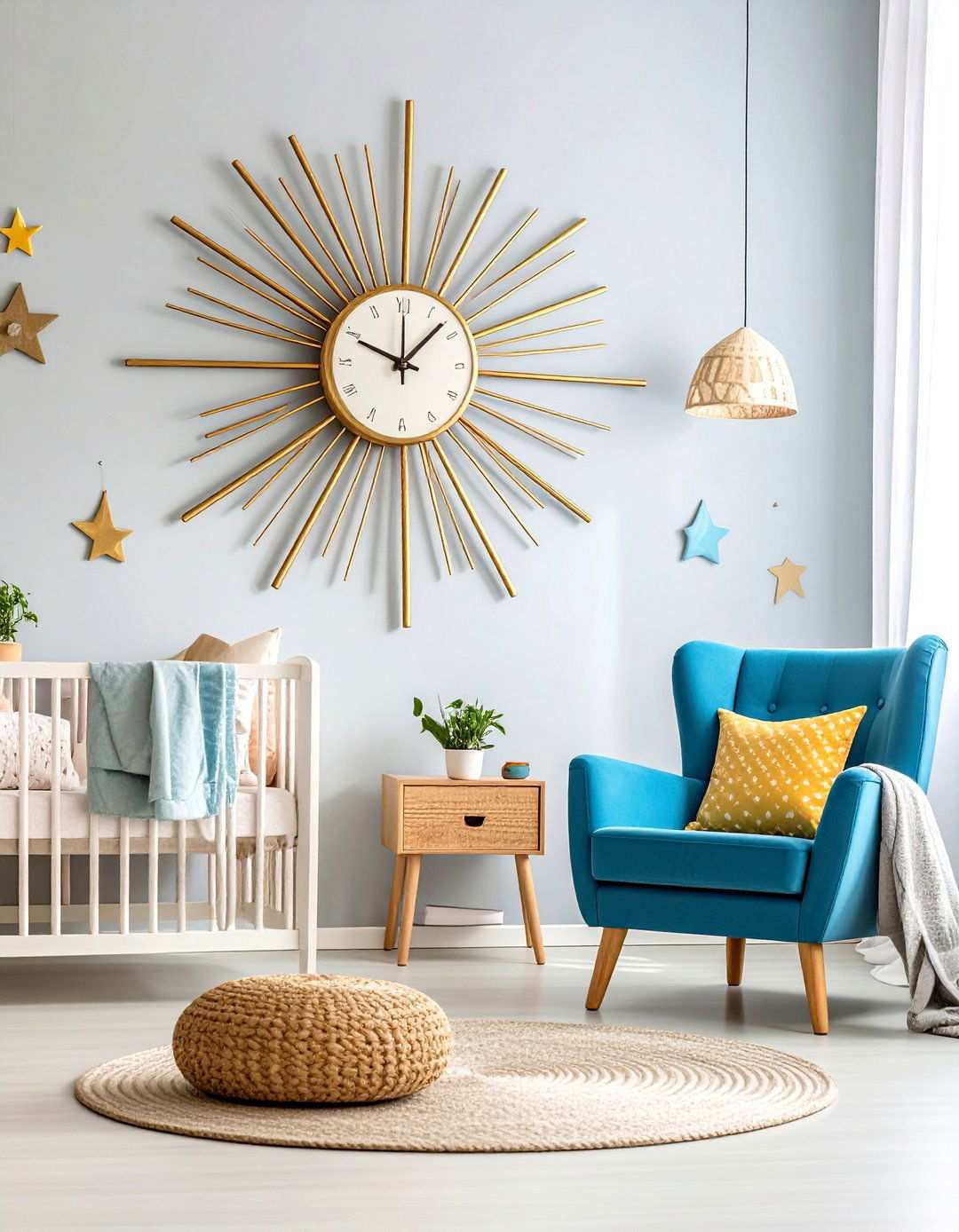 Starburst Wall Clock Focal Point - 24 Mid-century Modern Nursery Ideas