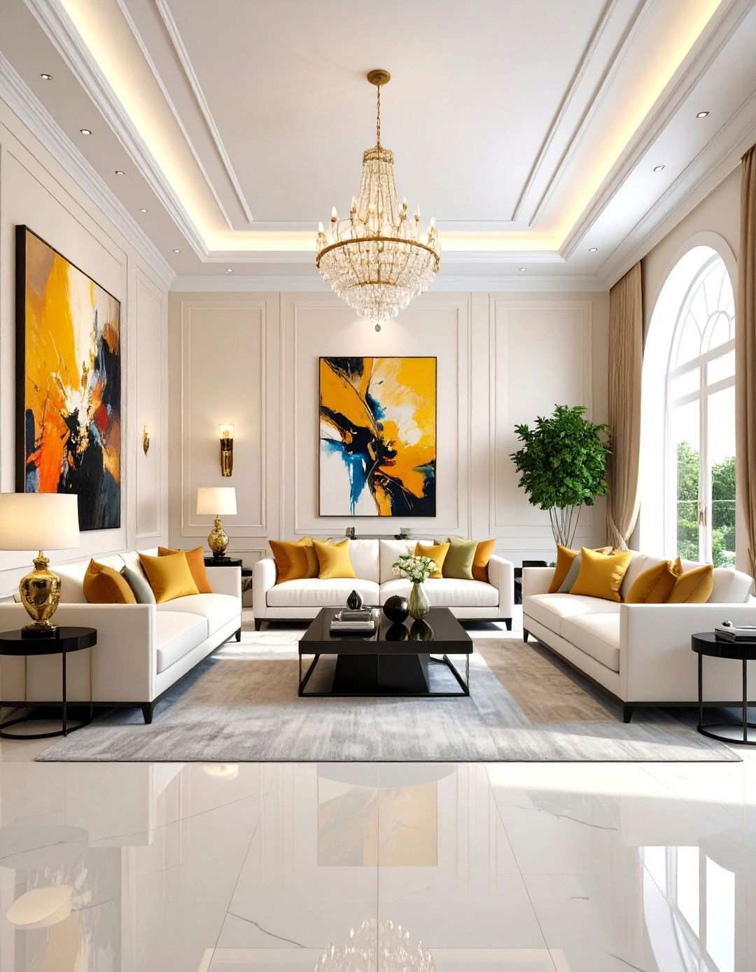 Statement Art Gallery Living Room - 24 Mansion Living Room Ideas