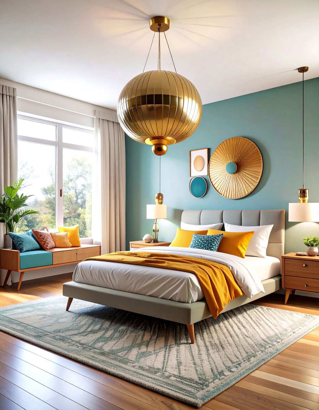 Statement Ceiling Light - 24 Midcentury Modern Bedroom Decorating Ideas