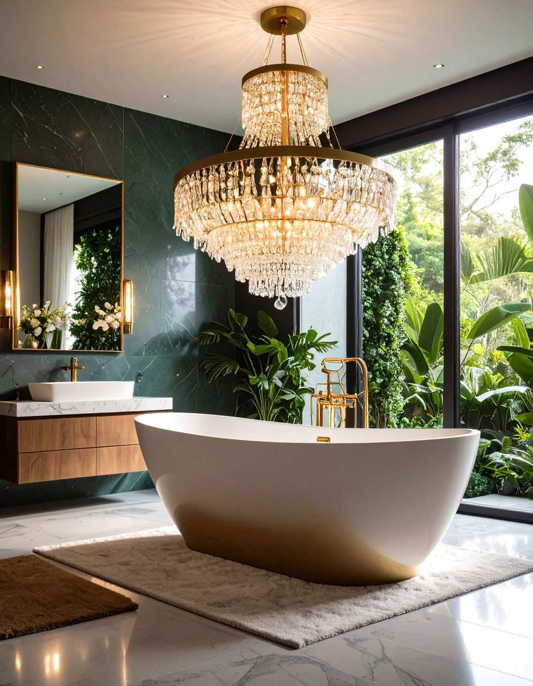 Statement Chandelier Bathroom Lighting - 24 Maximalist Bathroom Design Ideas