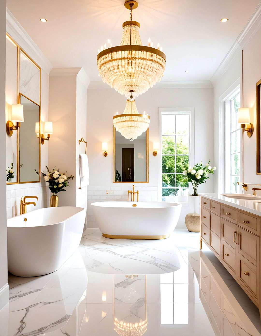 Statement Lighting Showcase - 24 White and Gold Bathroom Ideas
