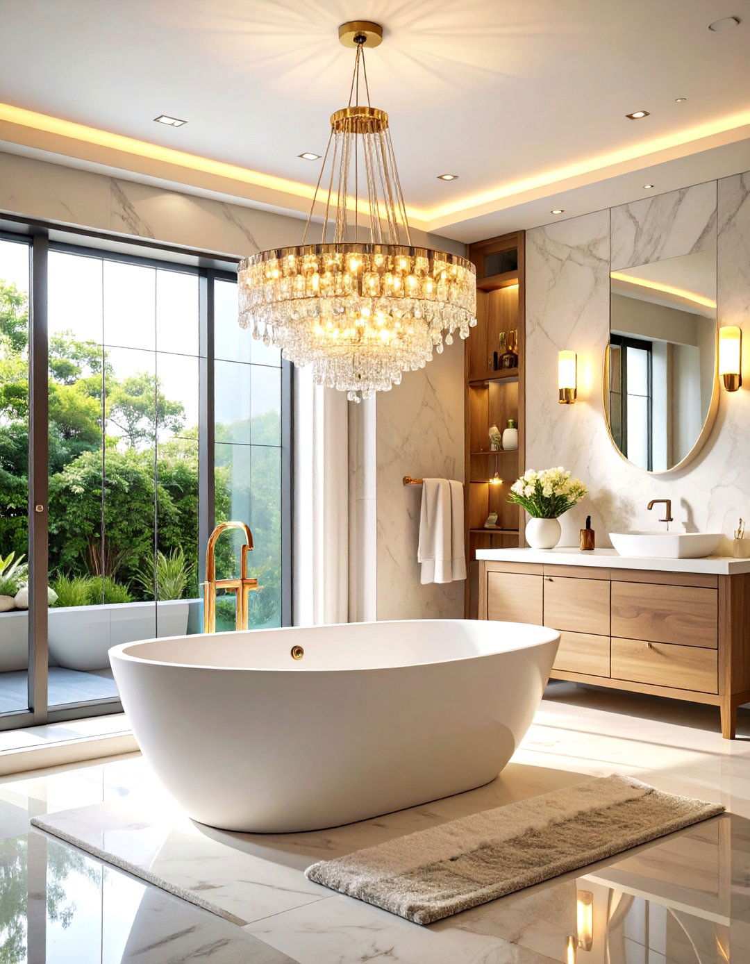 Statement Lighting With Dimming Controls - 24 Spa Like Bathroom Ideas