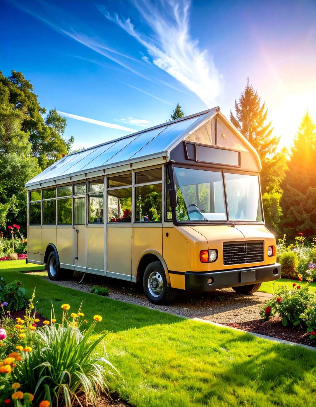 Stationary School Bus Greenhouse with Complete Roof Removal - 24 School Bus Greenhouse Ideas