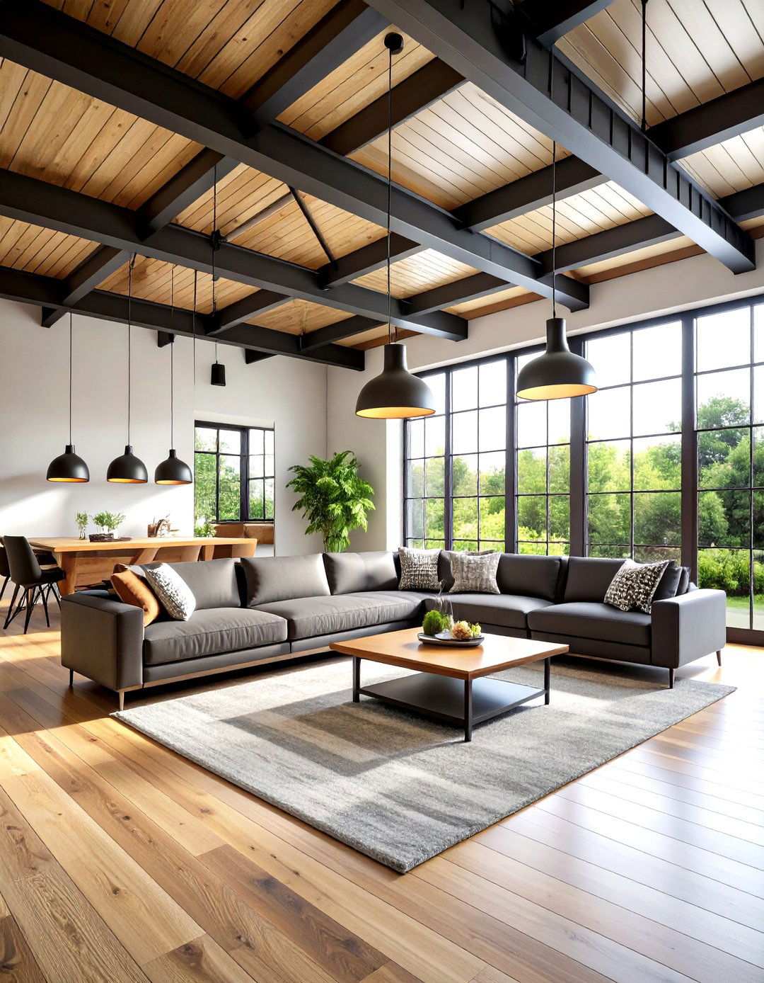 Steel Beam Ceiling Features - 24 Industrial Living Room Ideas