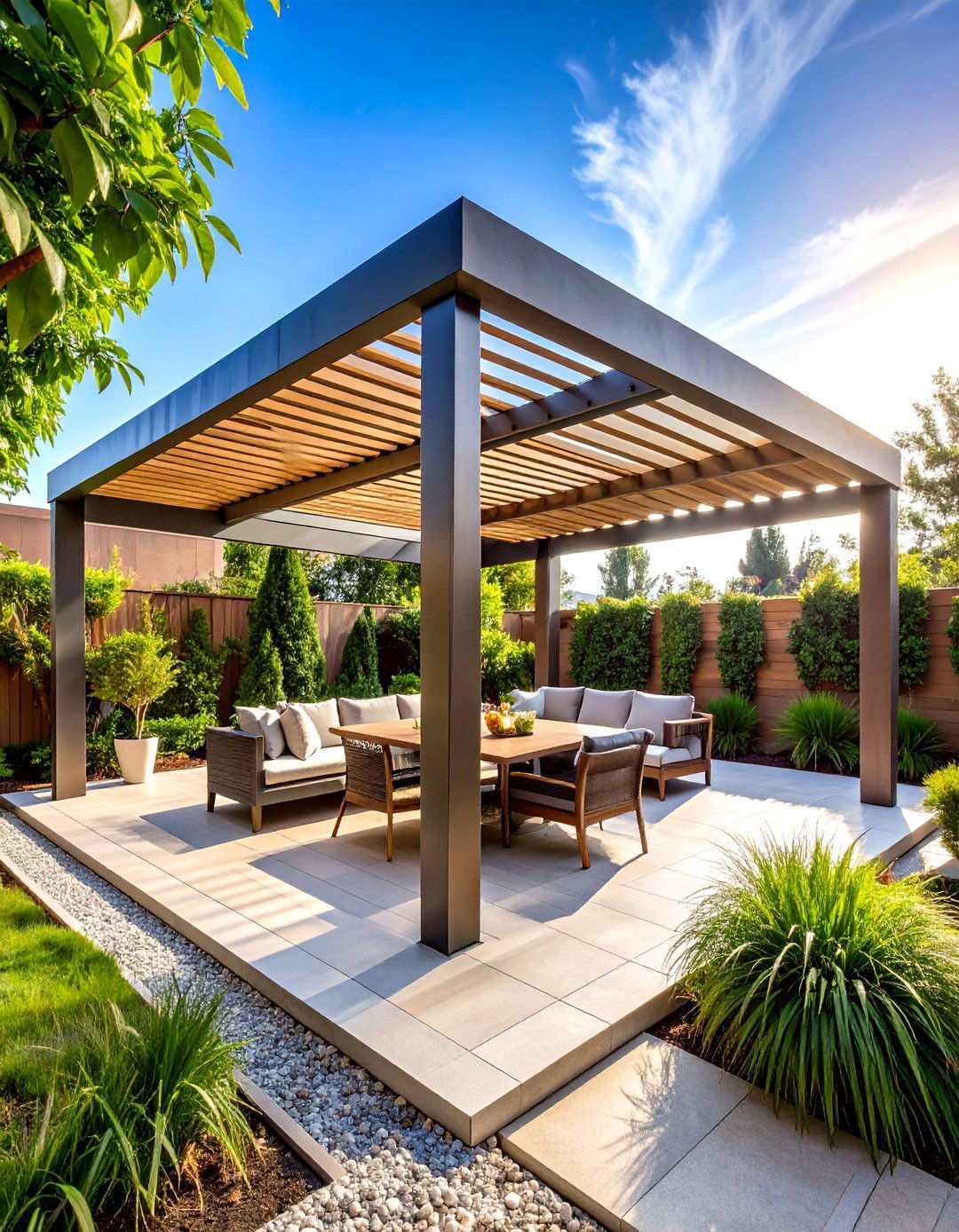 Steel Pergola Overhead Structure - 24 Mid-century Modern Patio Ideas