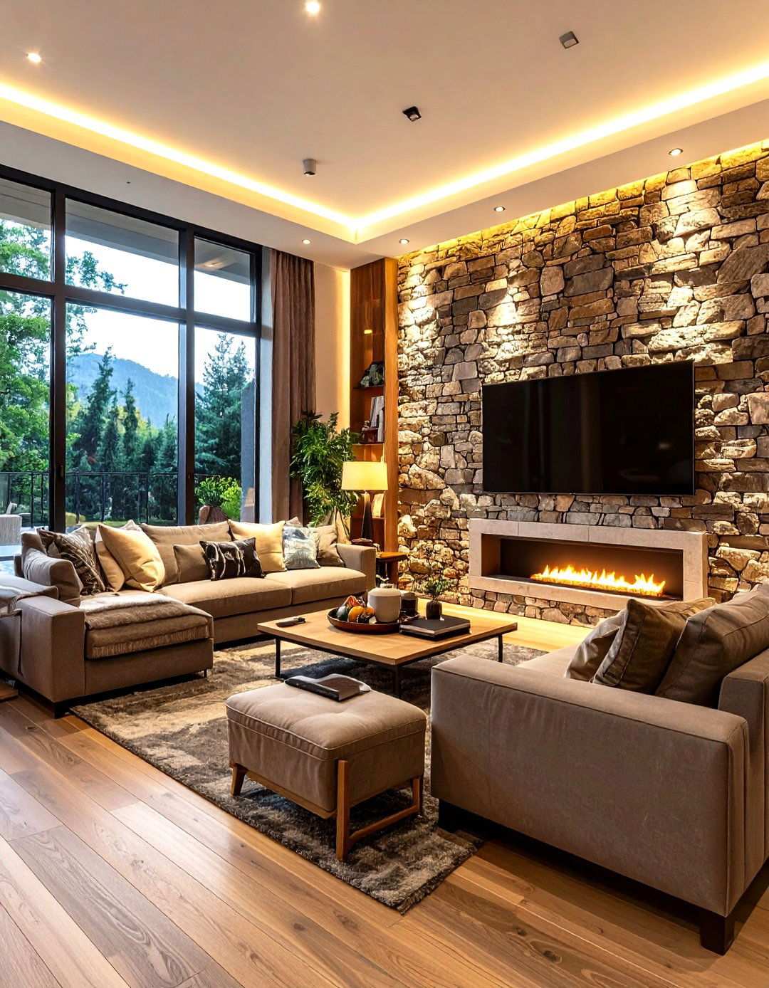 Stone Accent Media Wall Feature - 24 Media Wall Ideas