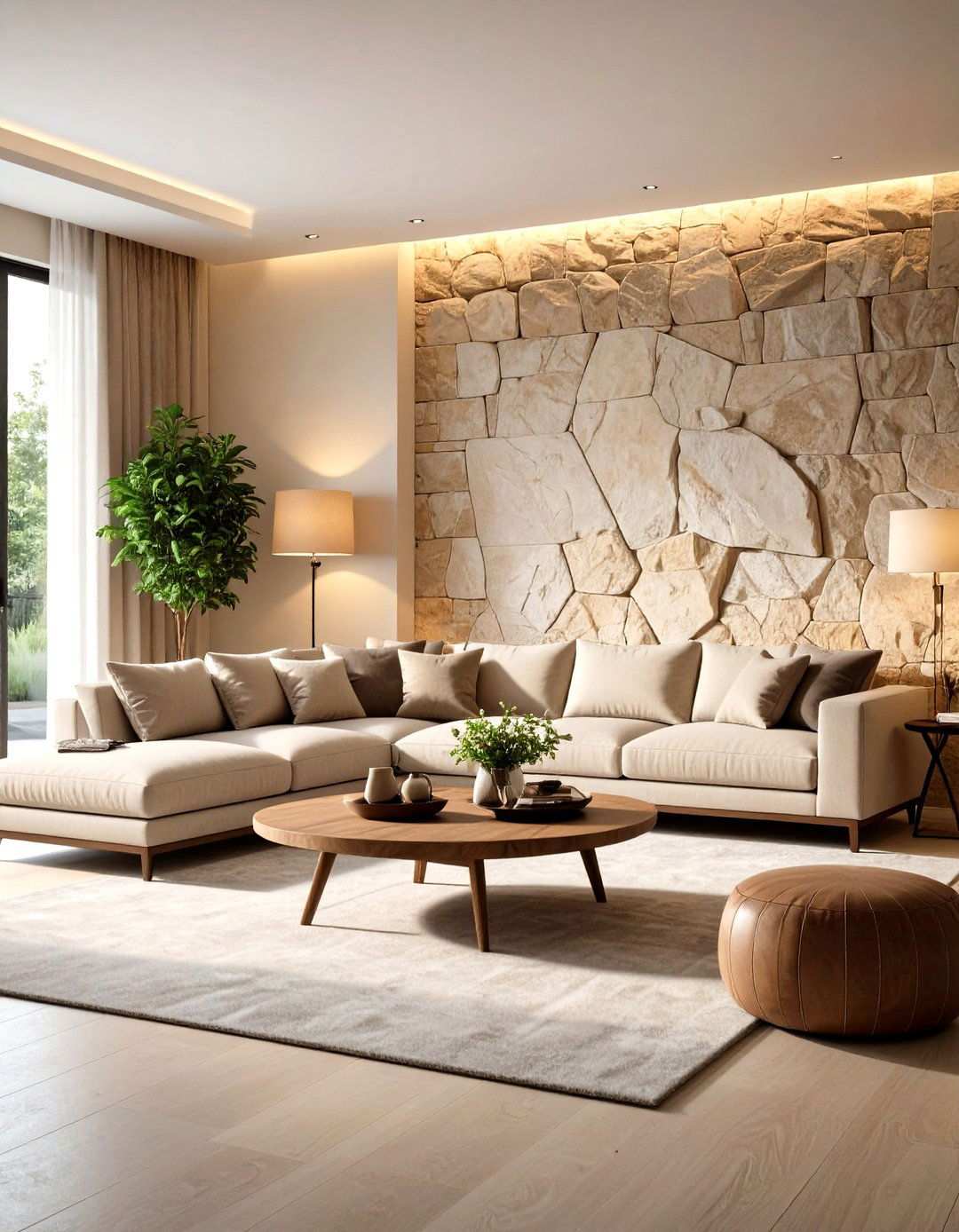 Stone Accent Wall Feature - 24 Tuscan Living Room Ideas