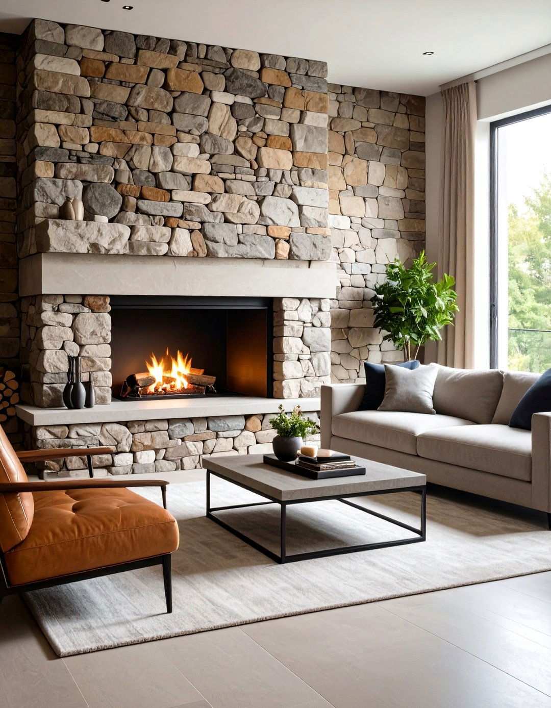 Stone Accent Wall Living Room - 24 Southwestern Living Room Ideas