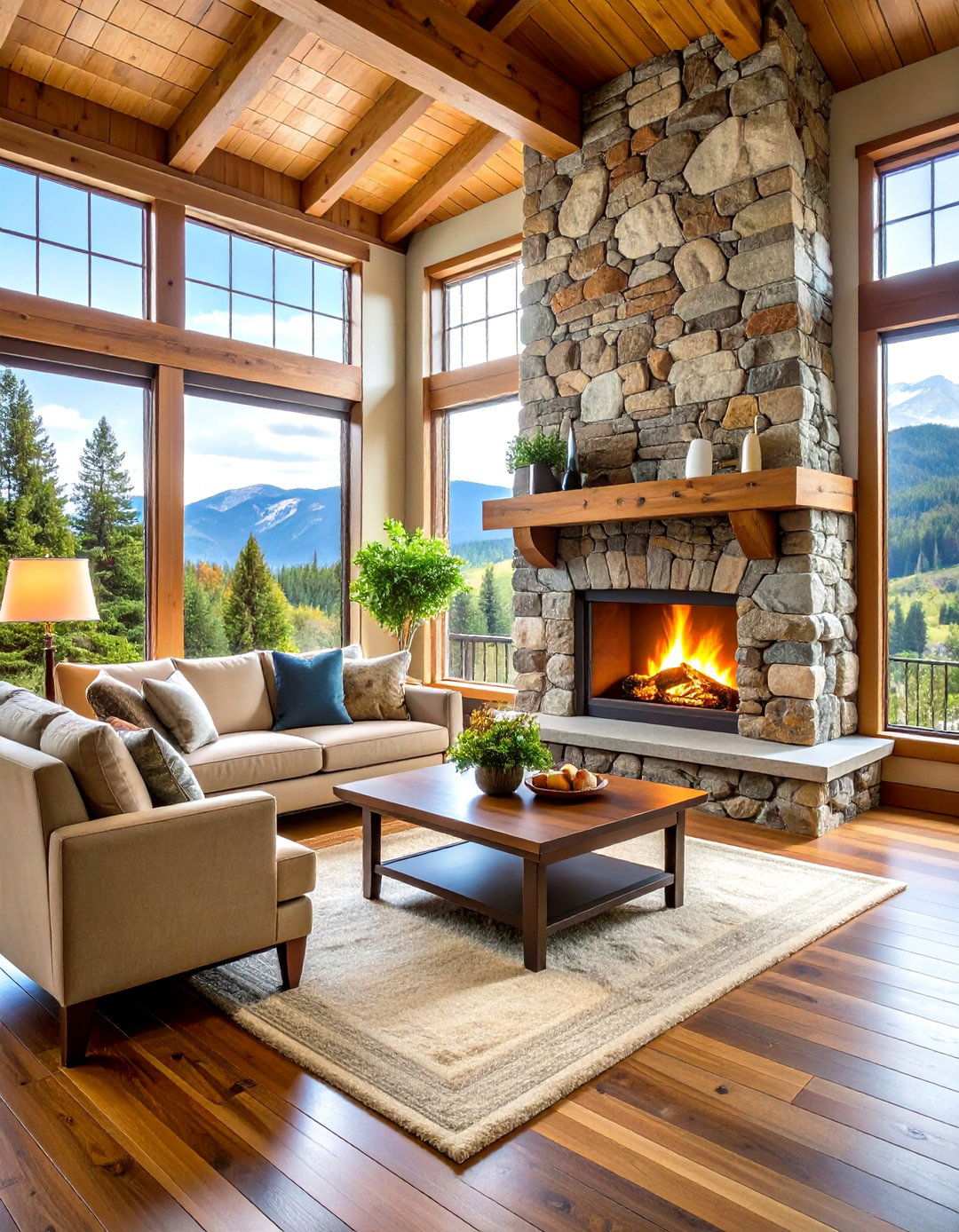 Stone and Brick Combination Design - 24 Rustic Living Room With a Brick Fireplace Ideas