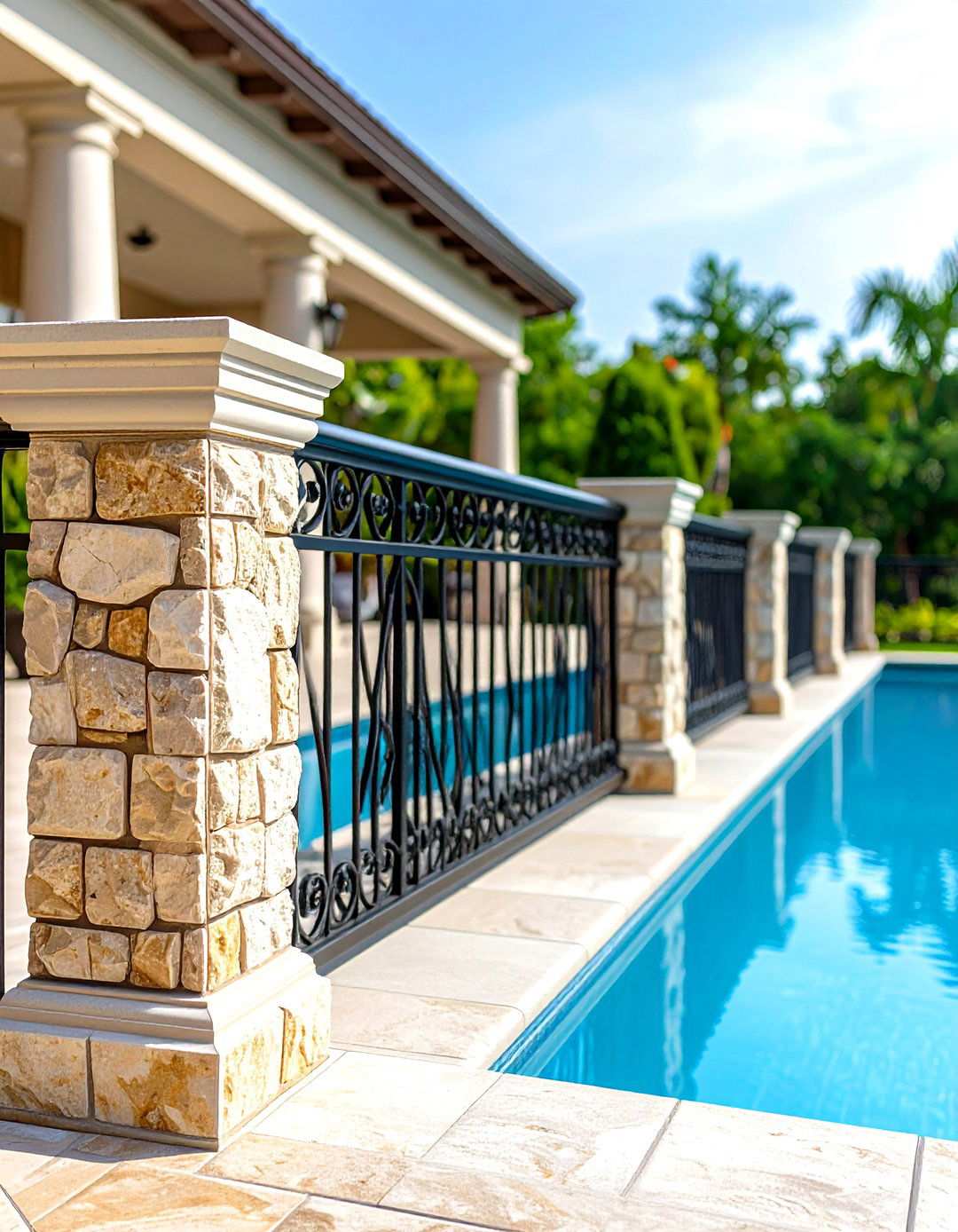 Stone and Metal Pool Deck Railings - 24 Pool Deck Railing Ideas