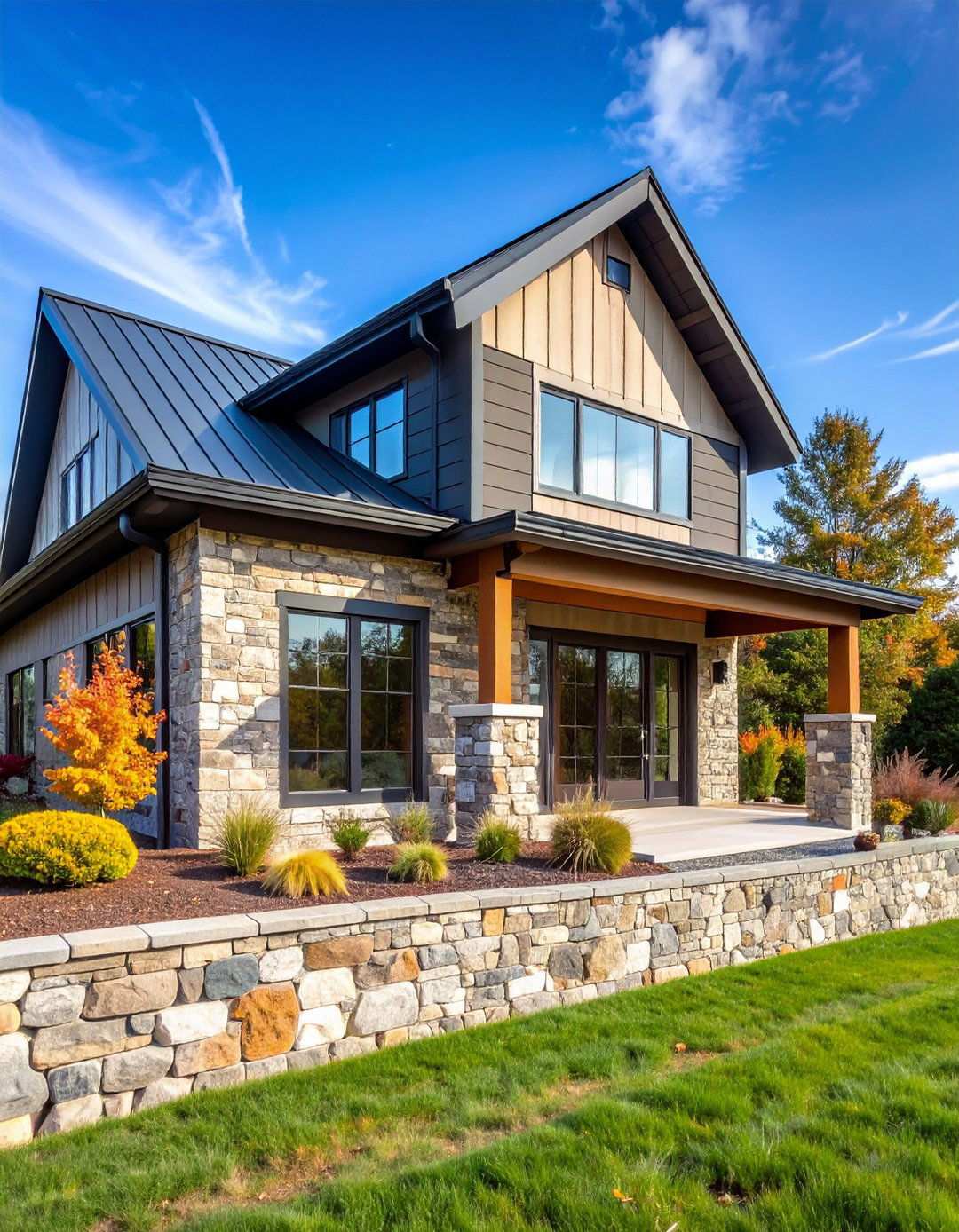 Stone and Steel Combination - 24 Pole Barn and Barndominium House Exteriors