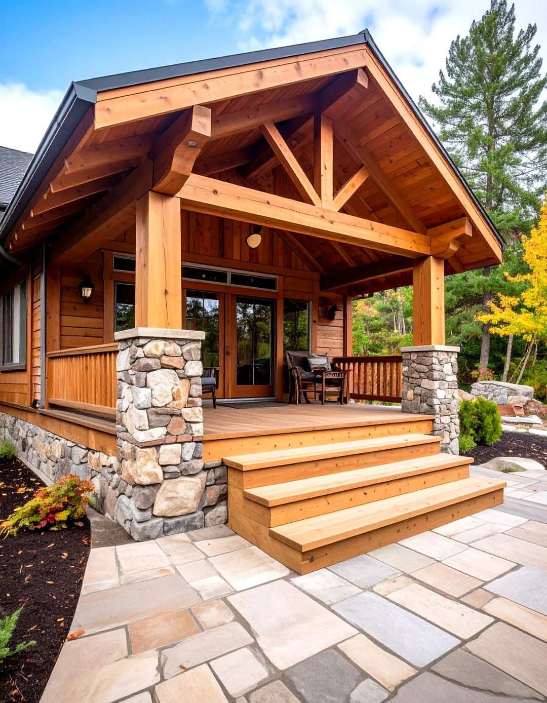 Stone and Wood Foundation Fusion - 24 Rustic Front Porch Ideas