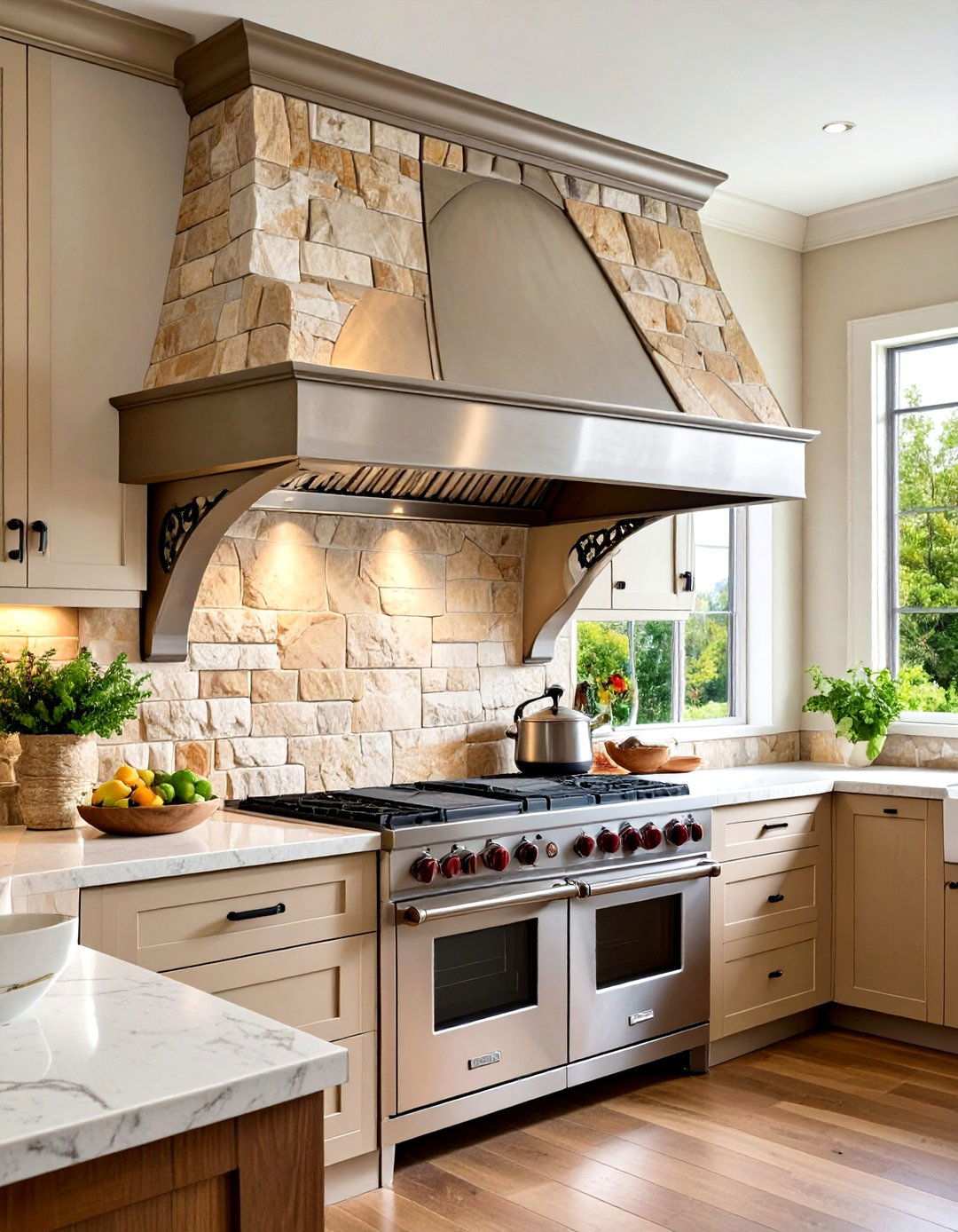 Stone Arch Range Hood Design - 24 Tuscan Kitchen Design Ideas
