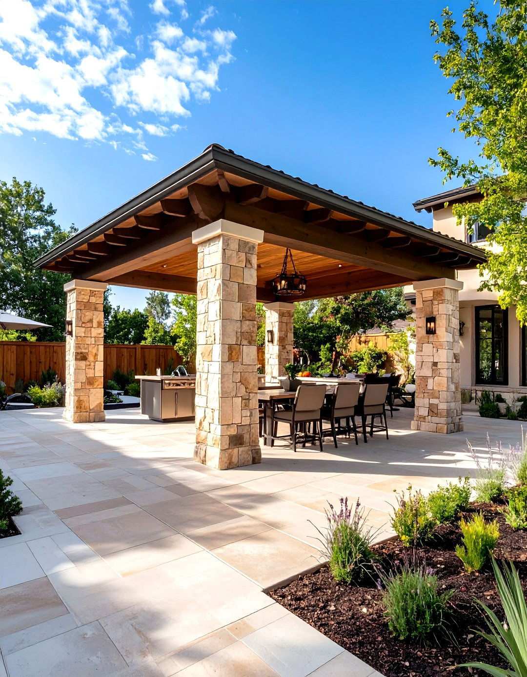 Stone Column Pavilion - 24 Outdoor Kitchen Roof Ideas