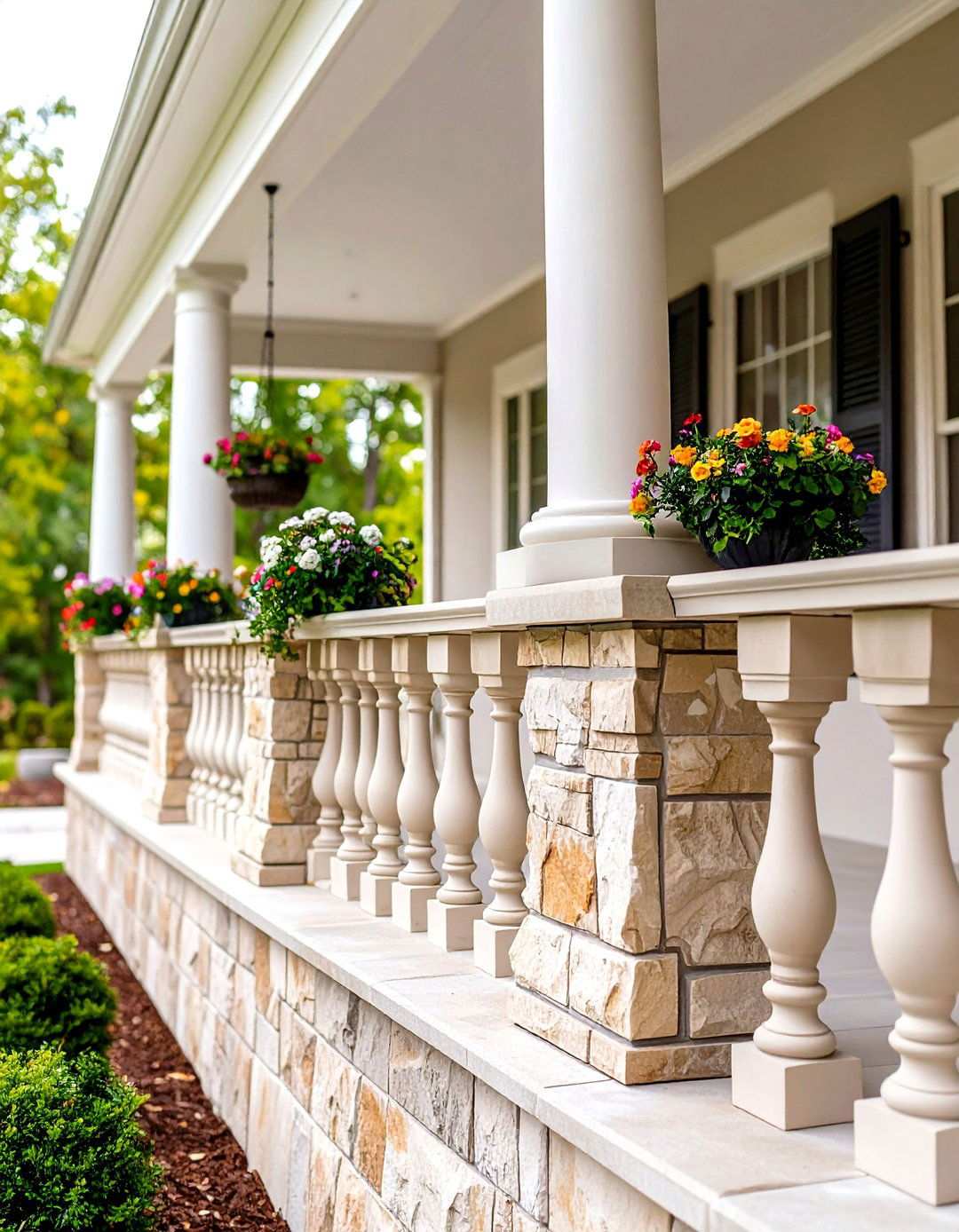 Stone Column Porch Railing - 24 Porch Railing Ideas