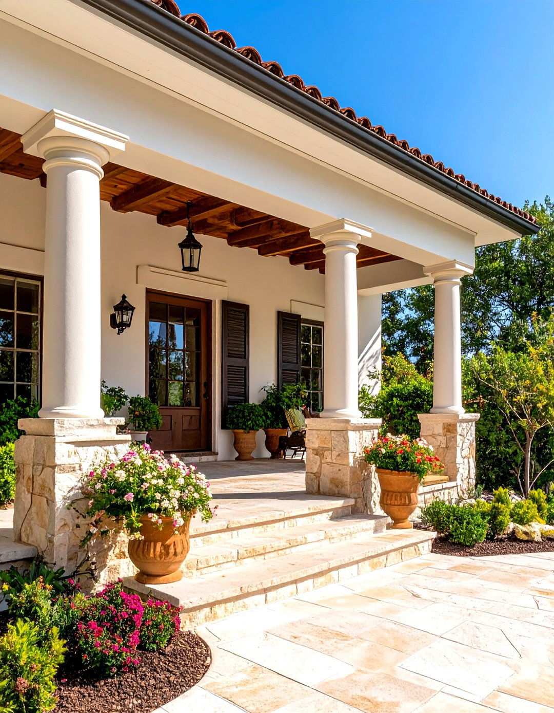 Stone Column Support Porch - 24 spanish style front porch ideas