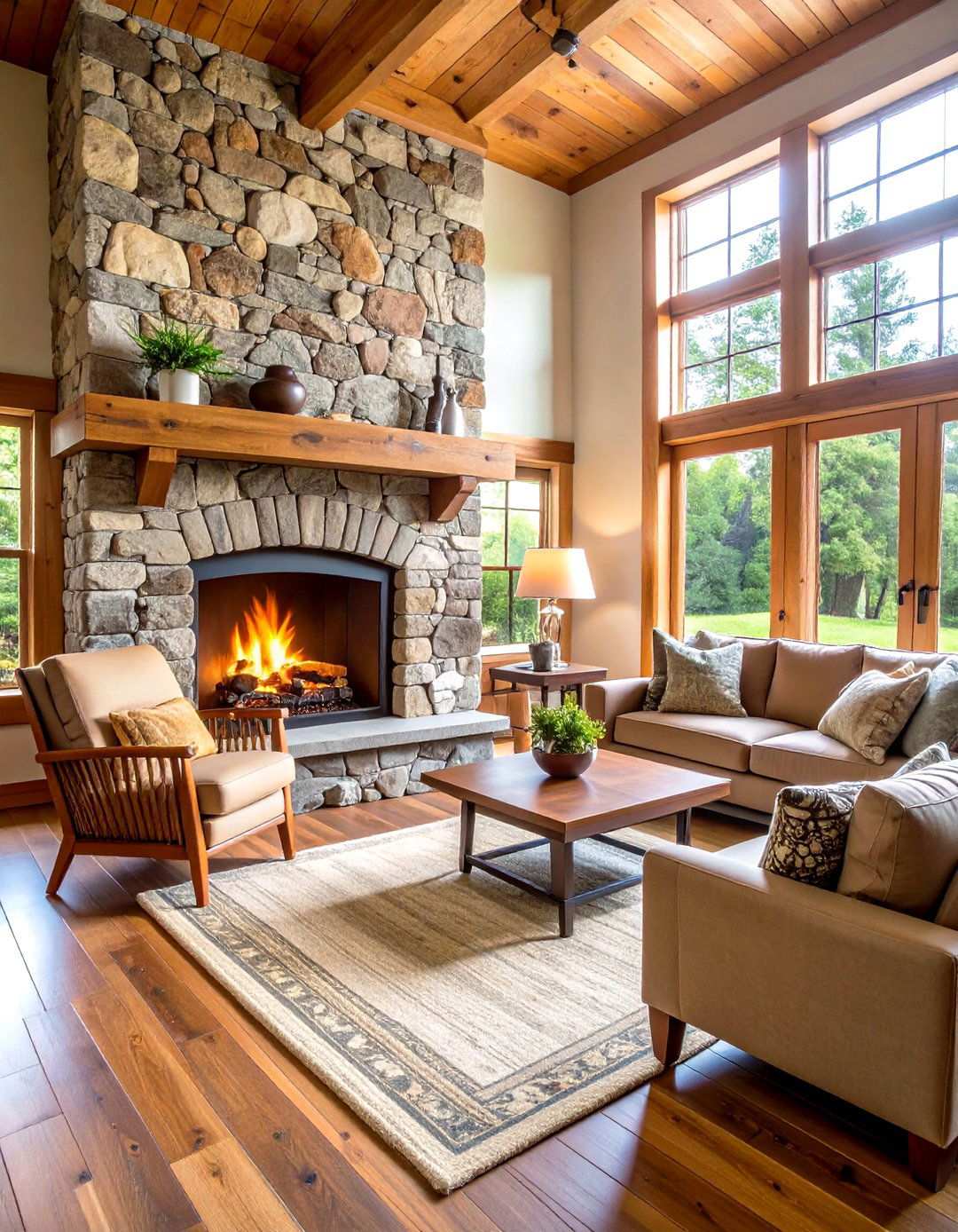 Stone Fireplace Focal Point Theme - 24 Small Rustic Living Room Ideas
