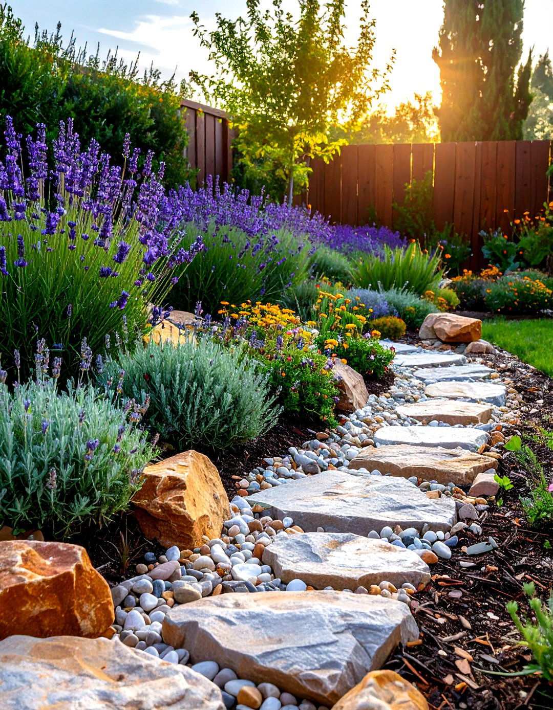 Stone Mulch Mediterranean Border - 24 Low Maintenance Garden Border Ideas