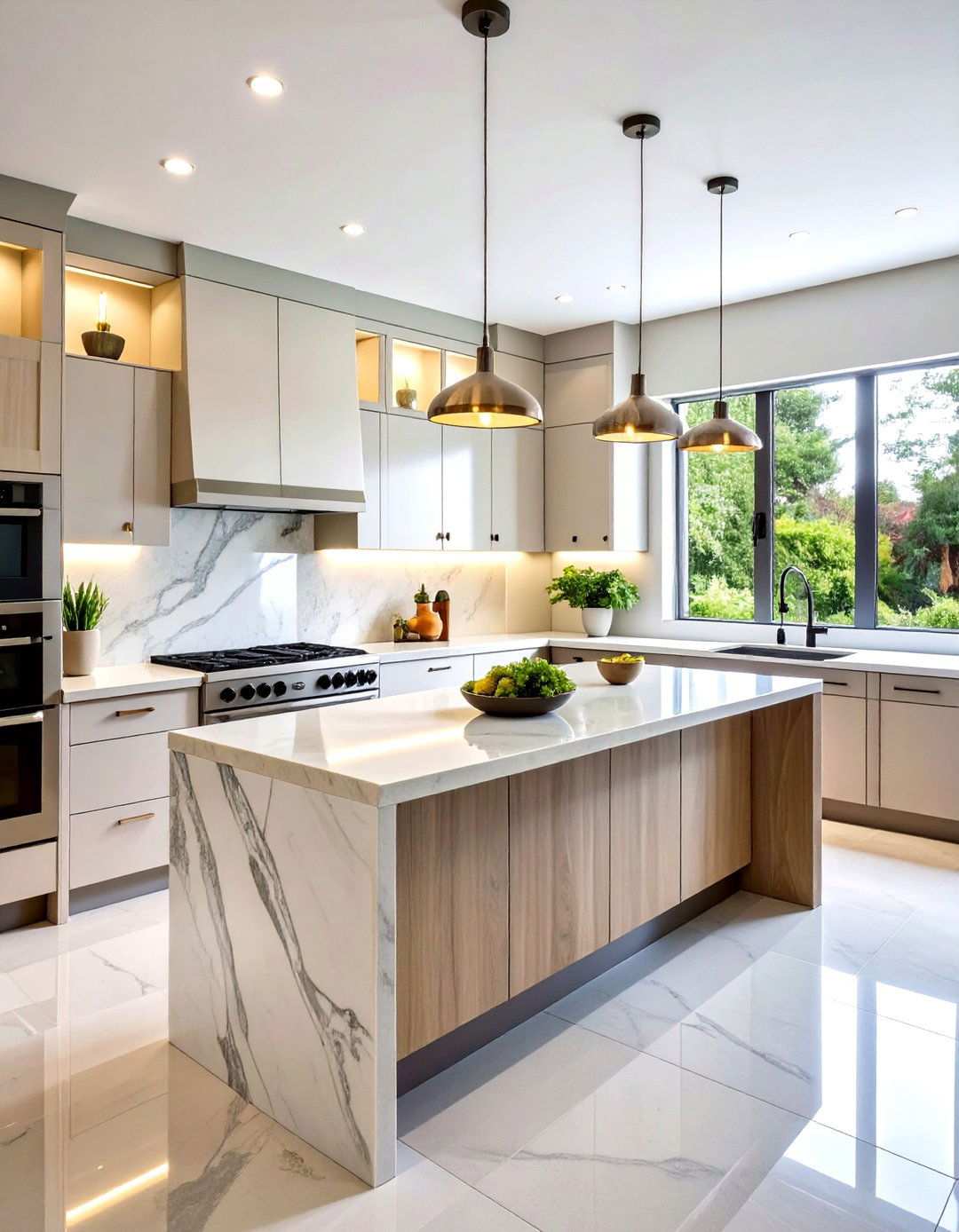 Stone Quartz Integrated Shelving - 24 Open Shelving Kitchen Ideas