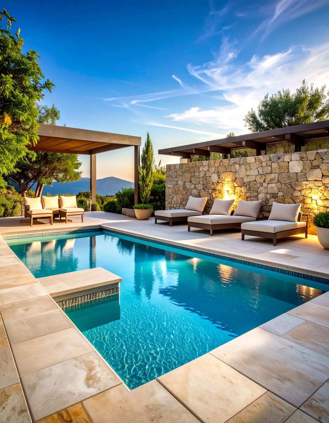 Stone Retaining Wall with Integrated Features - 24 Pool Privacy Ideas