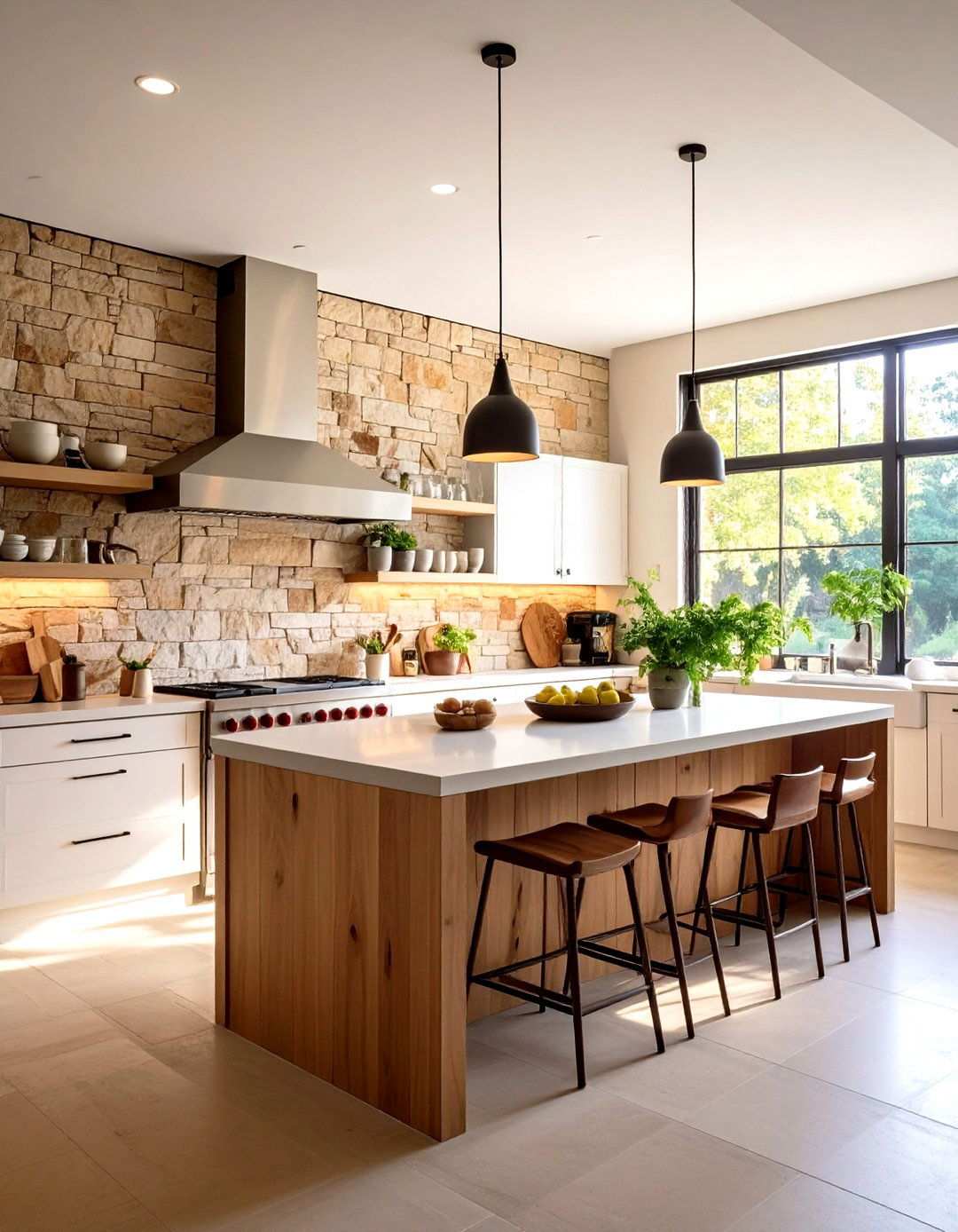 Stone Wall Accent Design - 24 Tuscan Kitchen Design Ideas