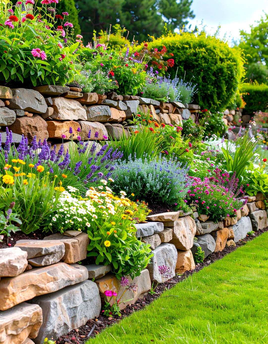 Stone Wall with Integrated Planting Pockets - 24 Vegetable Garden Fence Ideas