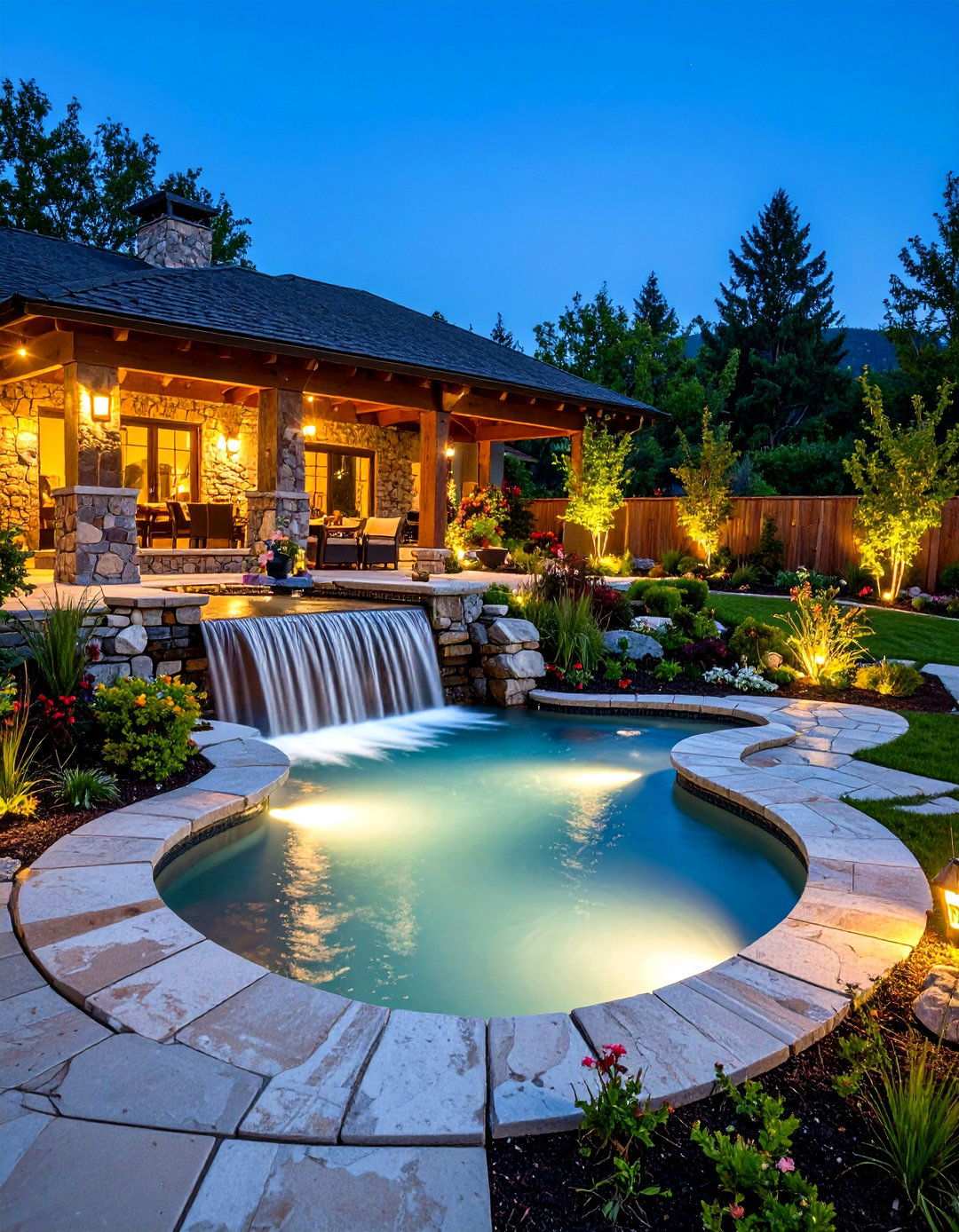 Stone Waterfall Patio - 24 Tropical Patio Ideas