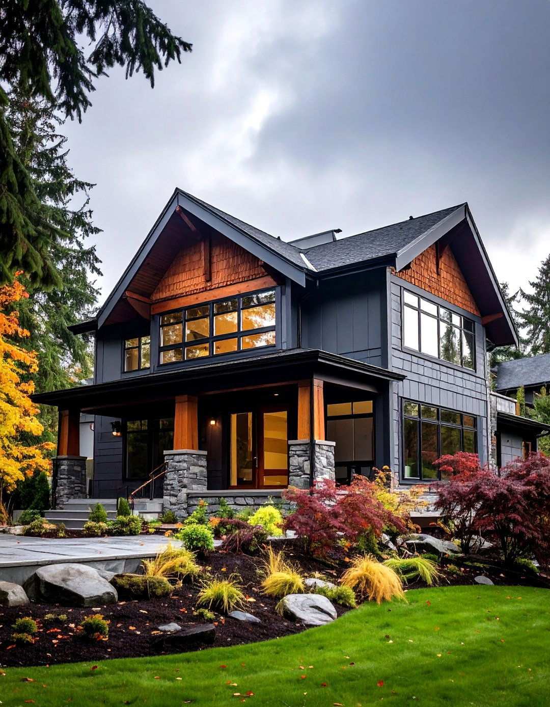 Storm Cloud Cedar Drama - 24 Paint Colors for a Modern Black House With Cedar Accents