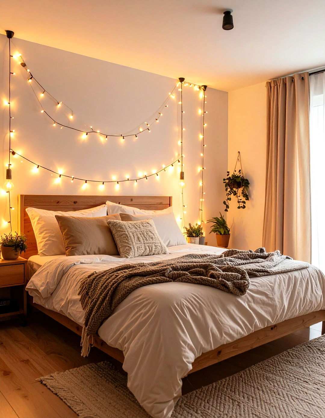 String Light Ambiance - 24 Small Boho Bedroom Ideas