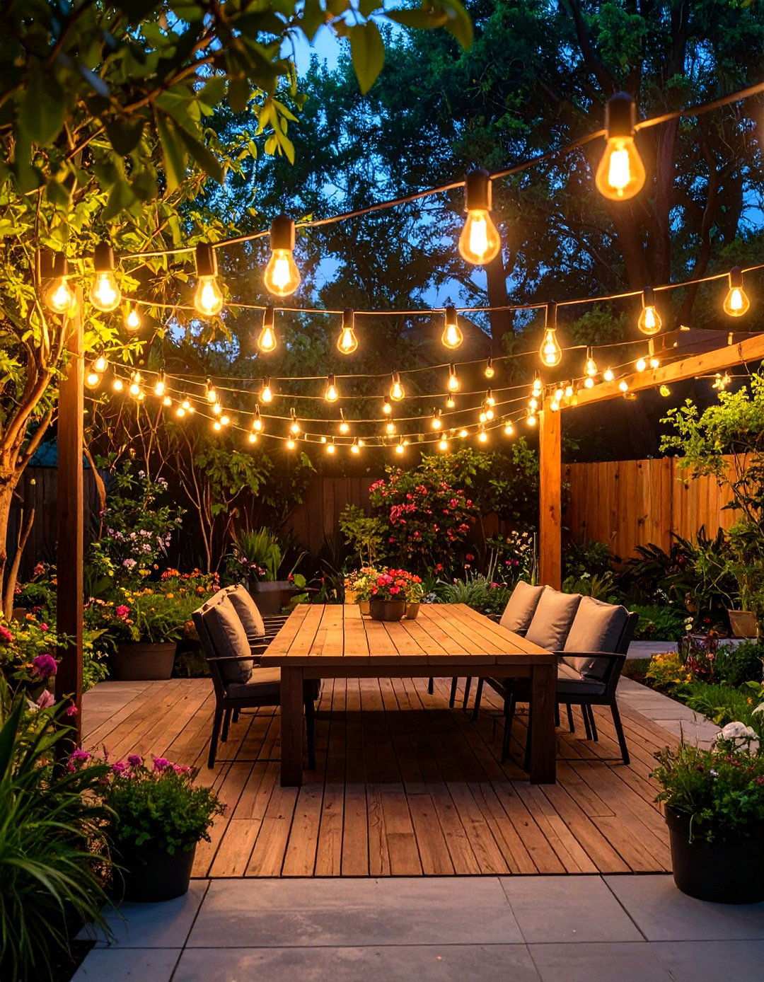 String Lighting Overhead Installation - 24 Mid-century Modern Patio Ideas