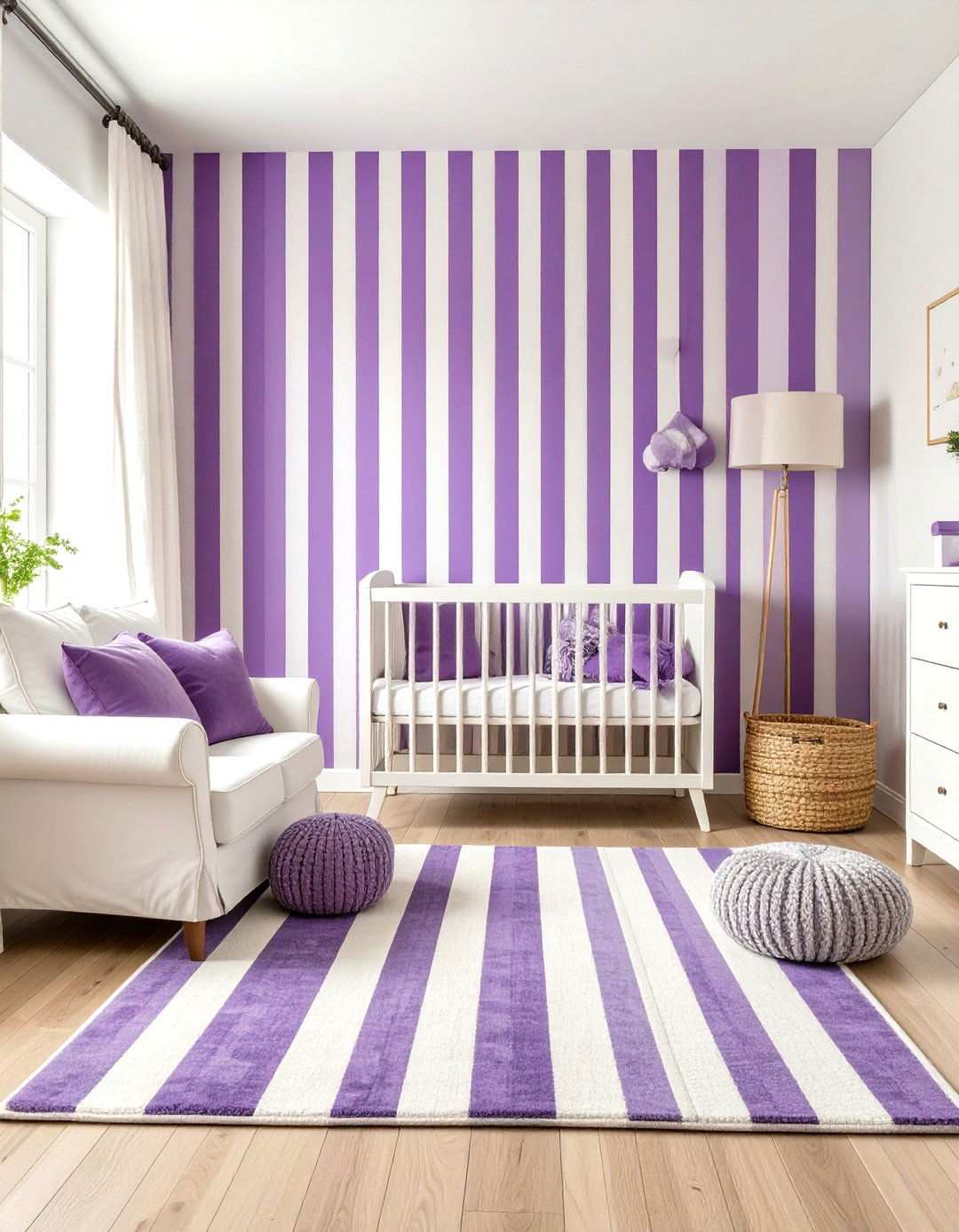 Striped Purple Statement Wall Nursery - 24 Purple Nursery Ideas
