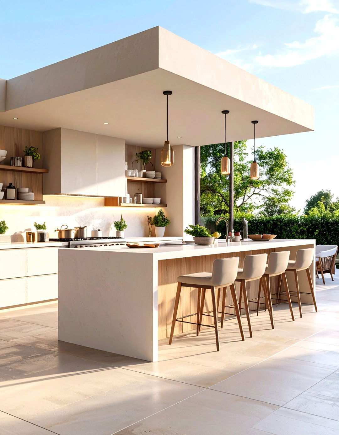 Stucco Kitchen Island with Bar Seating Configuration - 24 Stucco Outdoor Kitchen Ideas