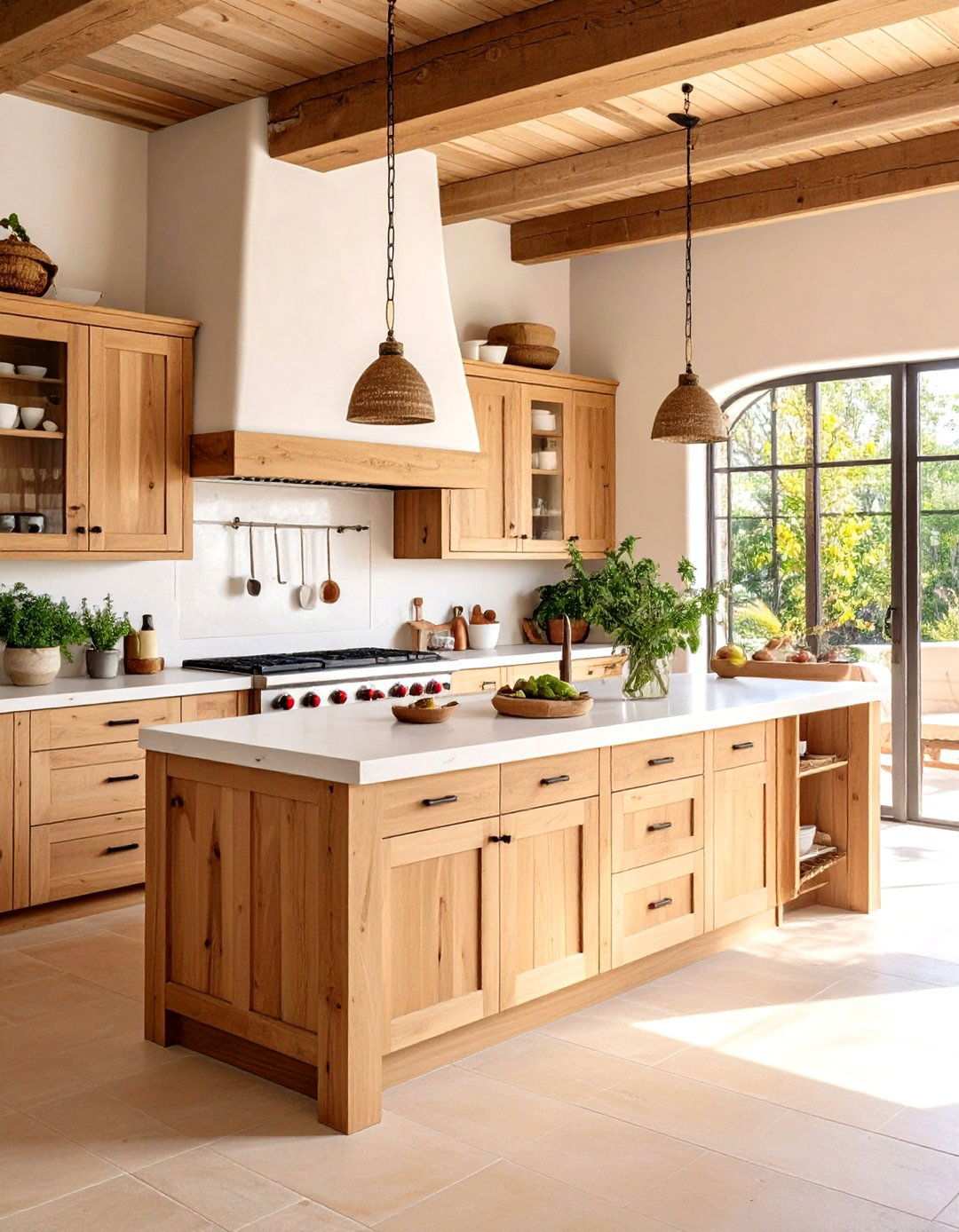 Stucco Kitchen with Natural Wood Cabinet Integration - 24 Stucco Outdoor Kitchen Ideas