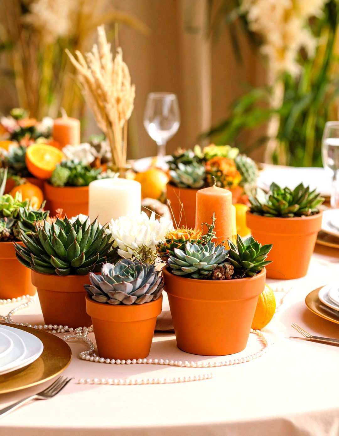 Succulent Terracotta Garden Centerpieces - 24 Terracotta Wedding Décor Ideas