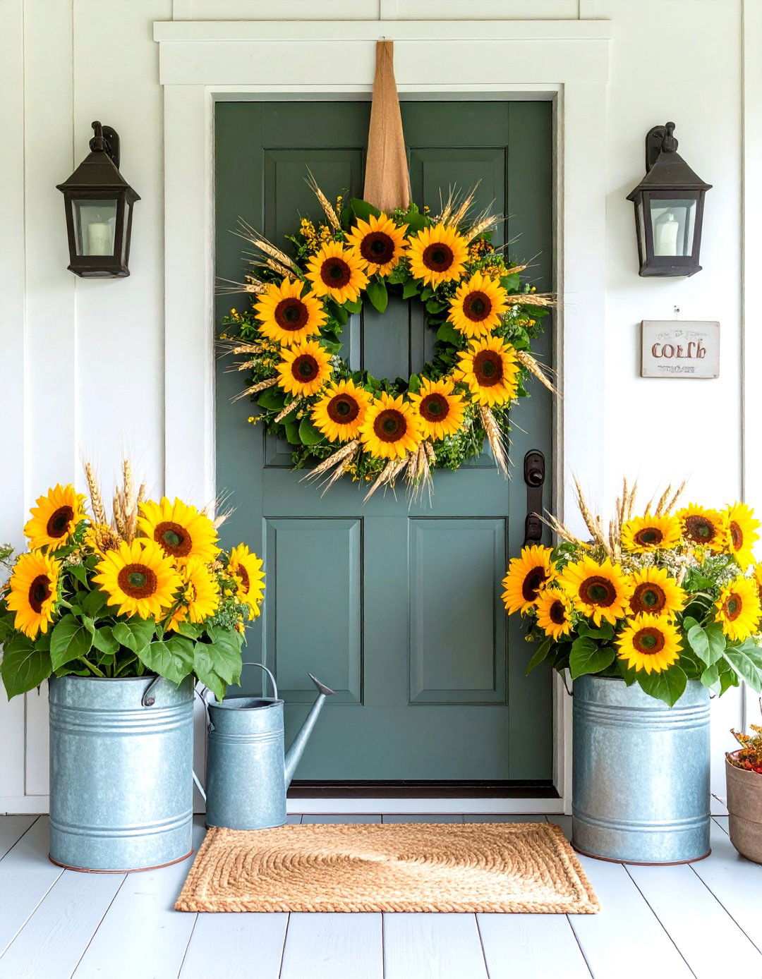 Sunflower Farmhouse Display - 24 Summer Front Door Decor Ideas