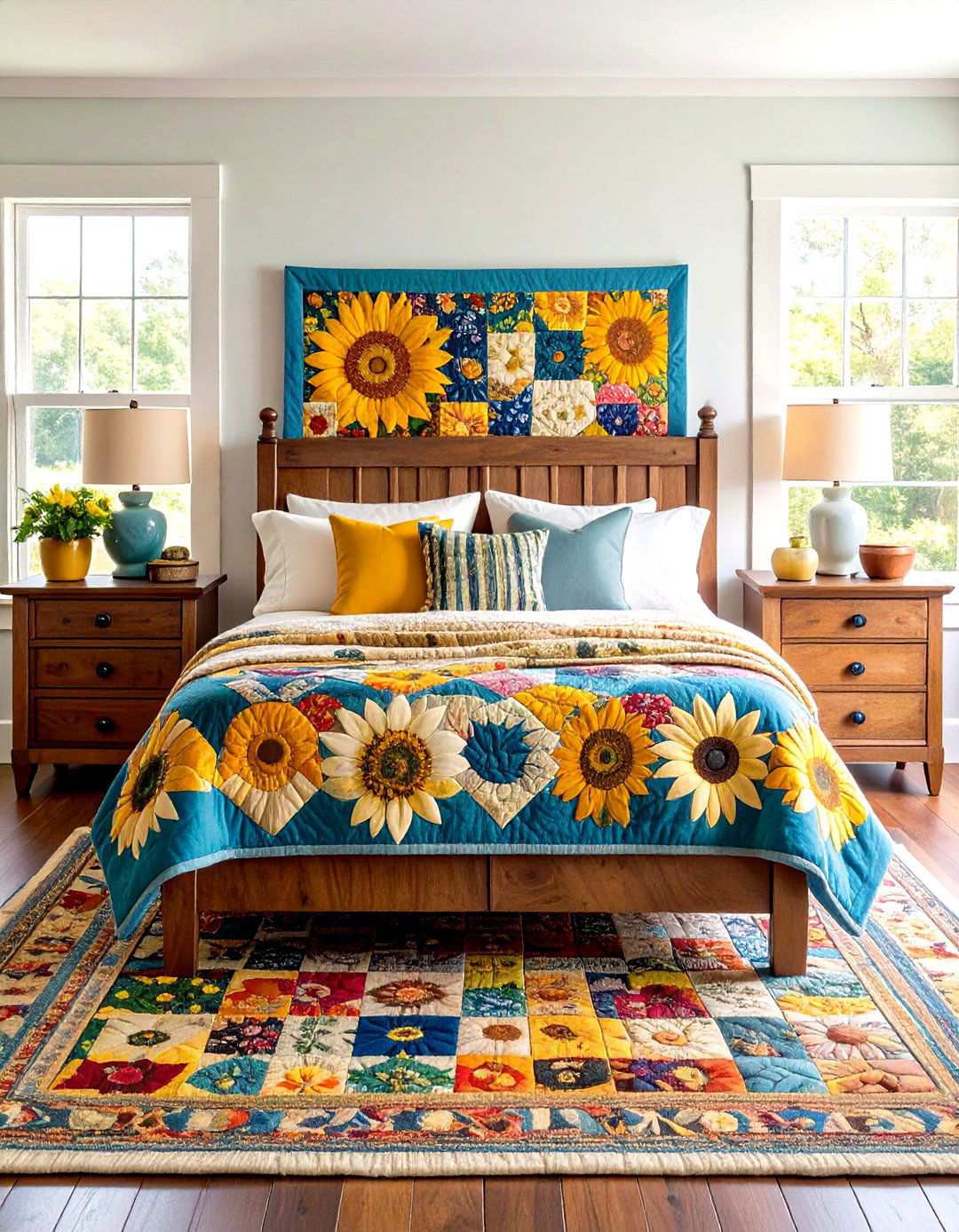 Sunflower Quilt Pattern Bedroom Theme - 24 Sunflower Bedroom Ideas