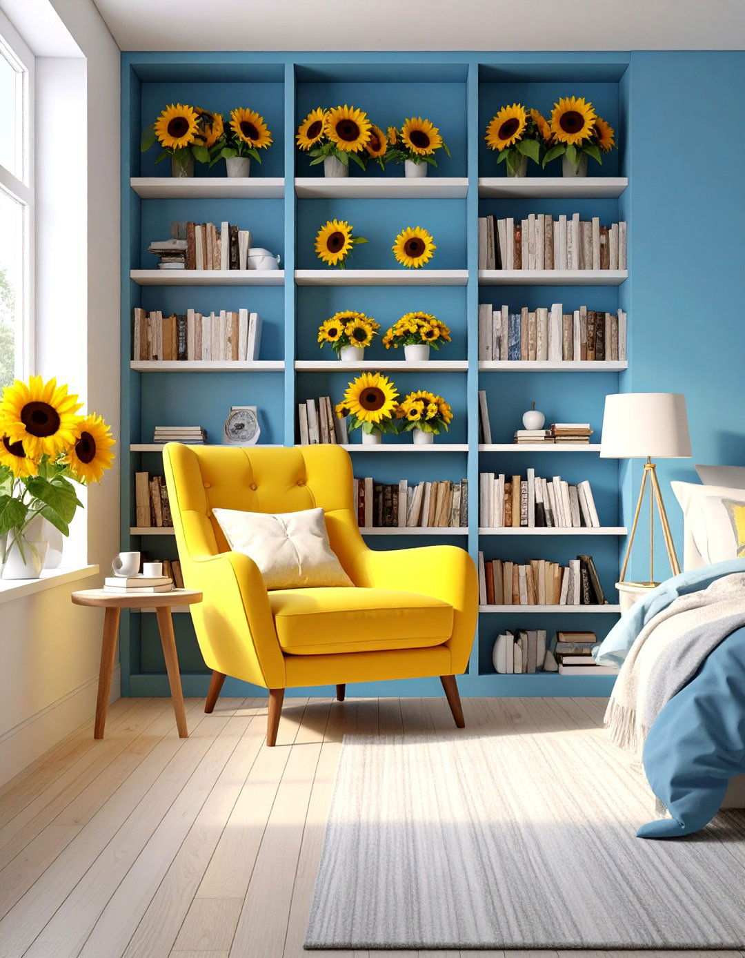 Sunflower Reading Nook Bedroom Corner - 24 Sunflower Bedroom Ideas