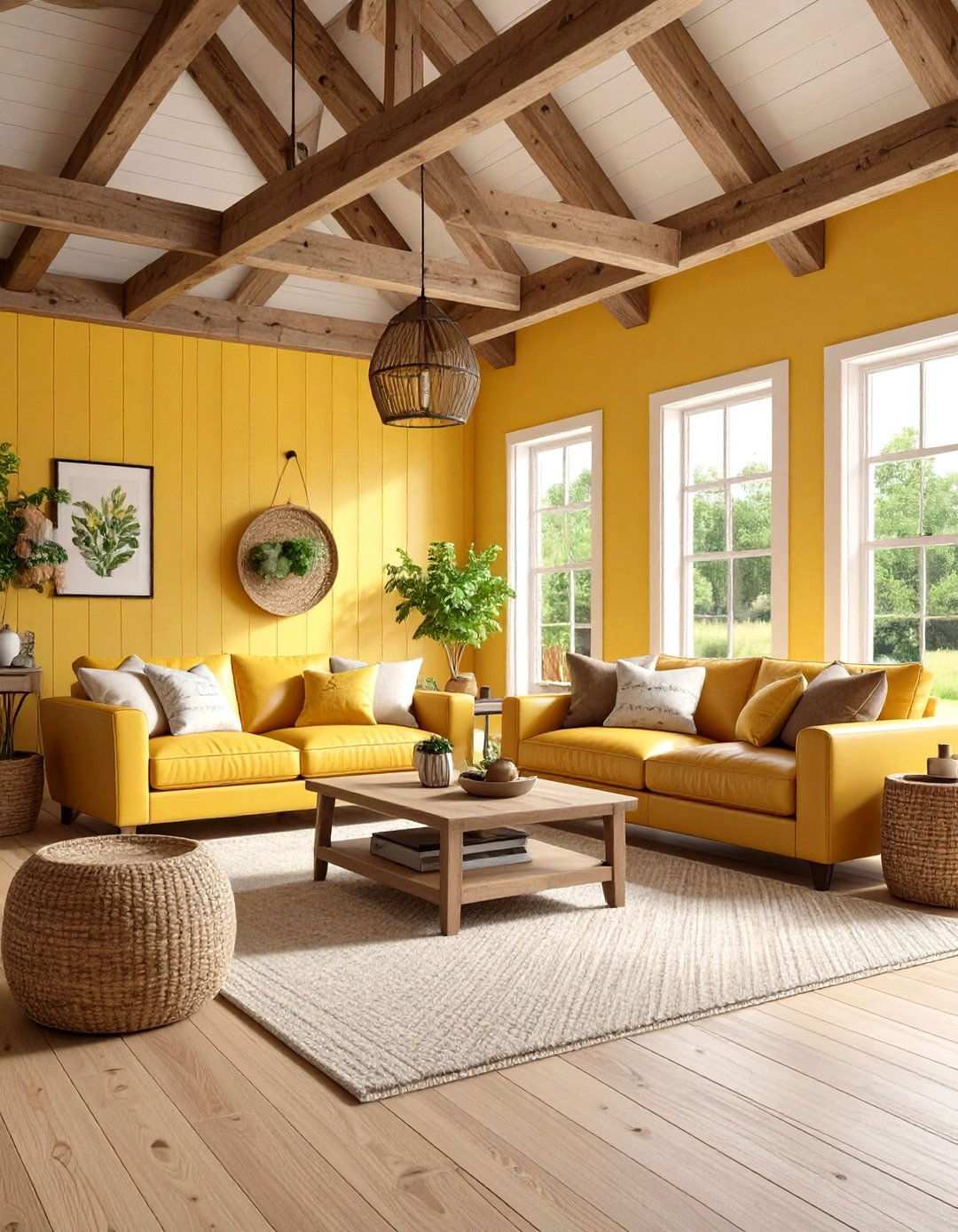 Sunflower Yellow and Brown Rustic Living Room - 24 Yellow Living Room Ideas