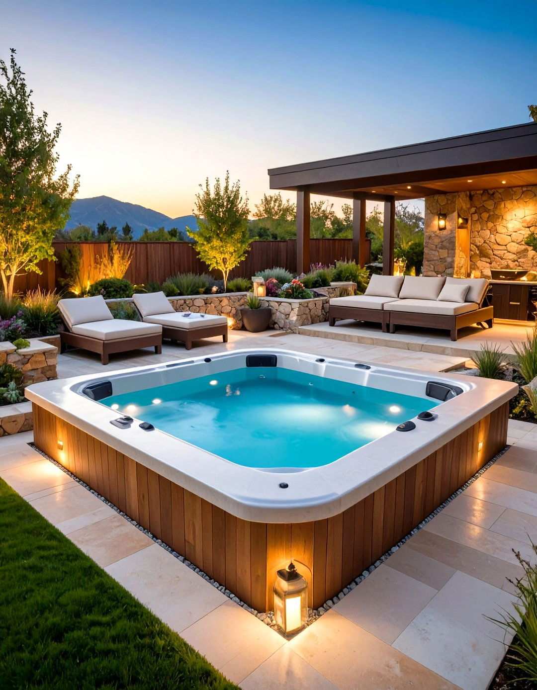 Sunken Stone Hot Tub Terrace - 24 Hot Tub Landscaping Ideas